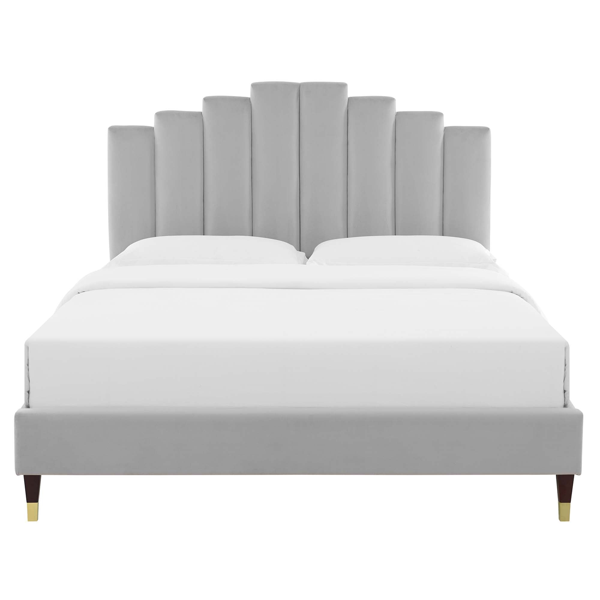 Elise Light Grey Full Performance Velvet Platform Bed