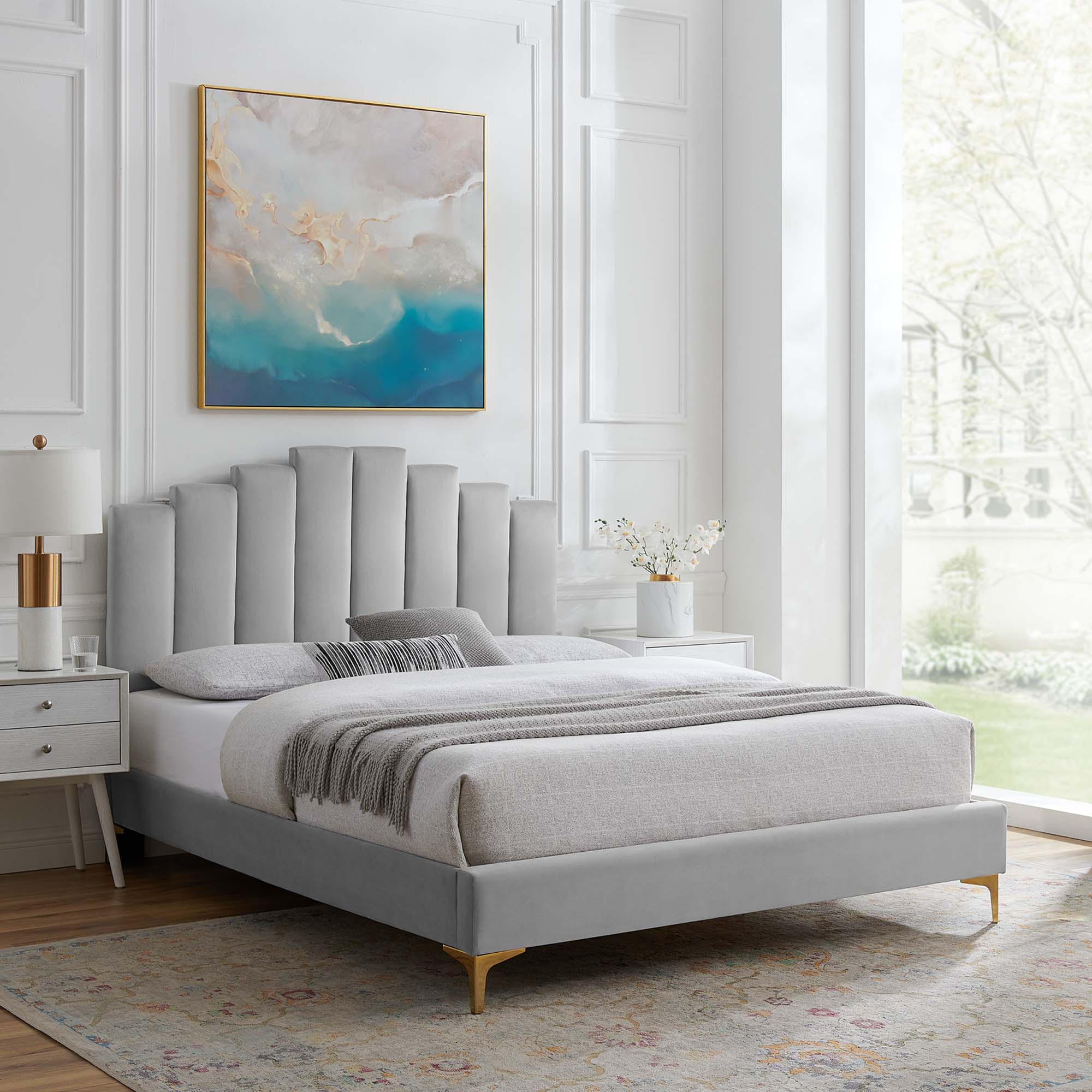 Elise Light Grey Twin Performance Velvet Platform Bed