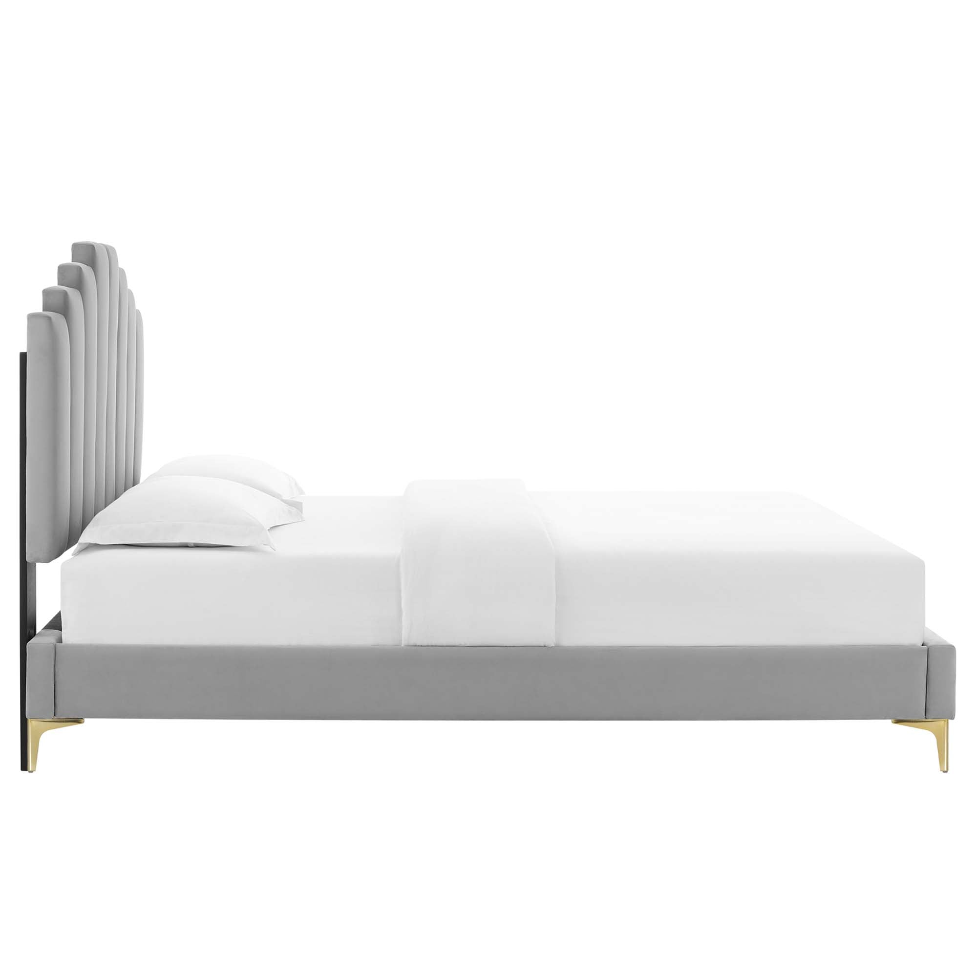 Elise Light Grey Twin Performance Velvet Platform Bed