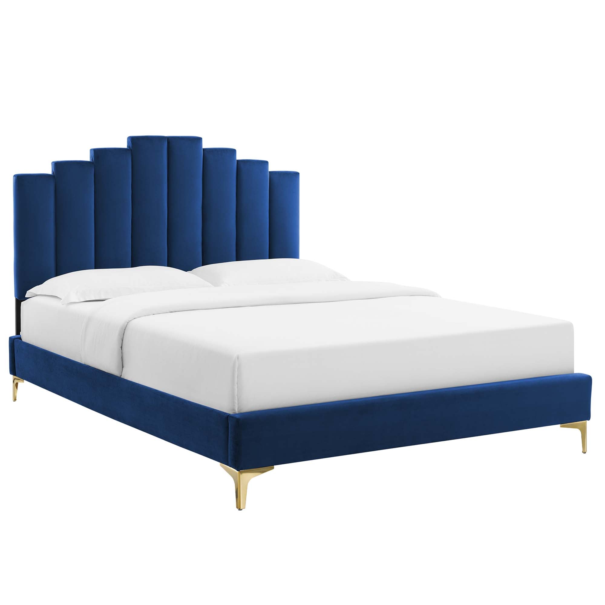 Elise Navy Full Performance Velvet Platform Bed