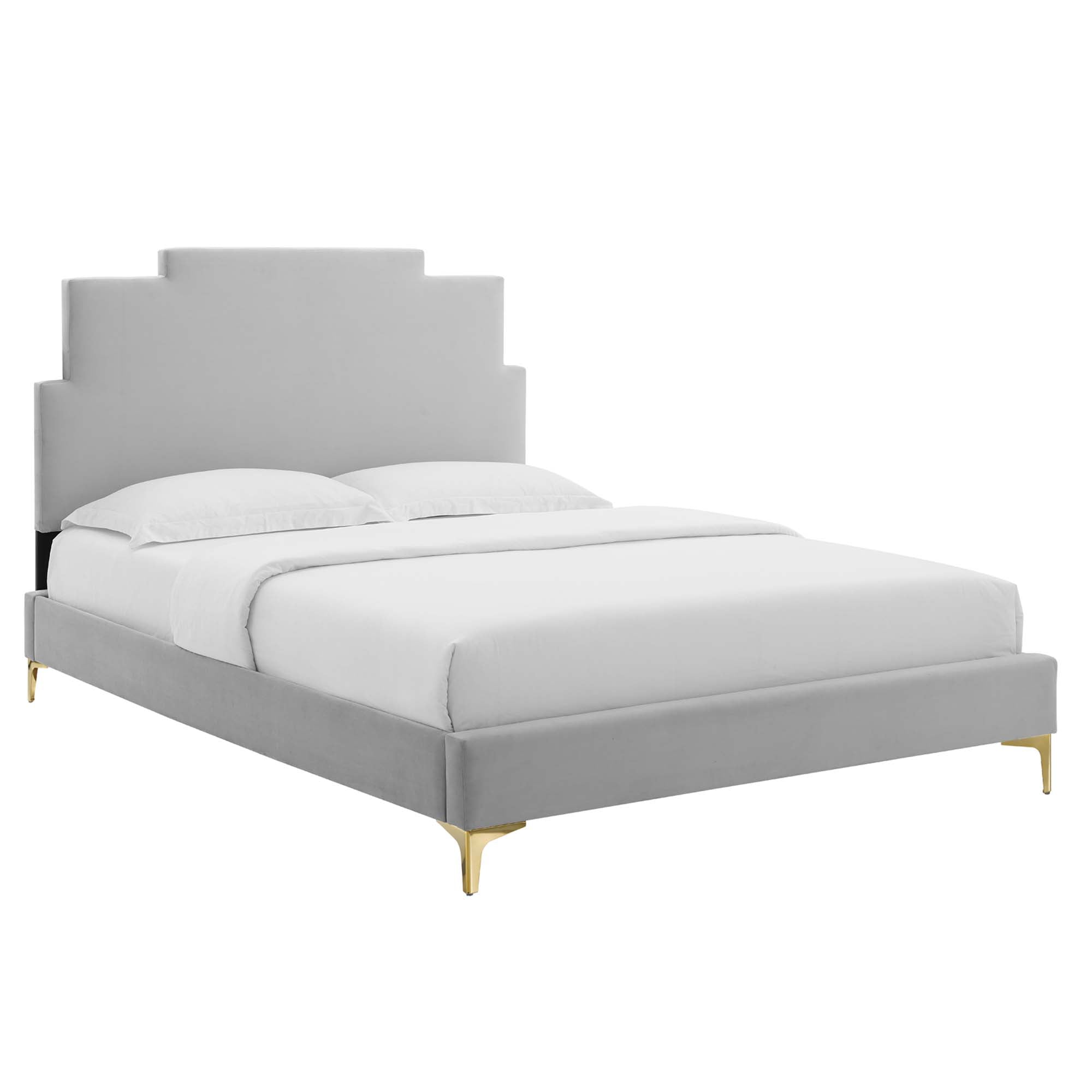 Lindsey Light Gray Performance Velvet Twin Platform Bed