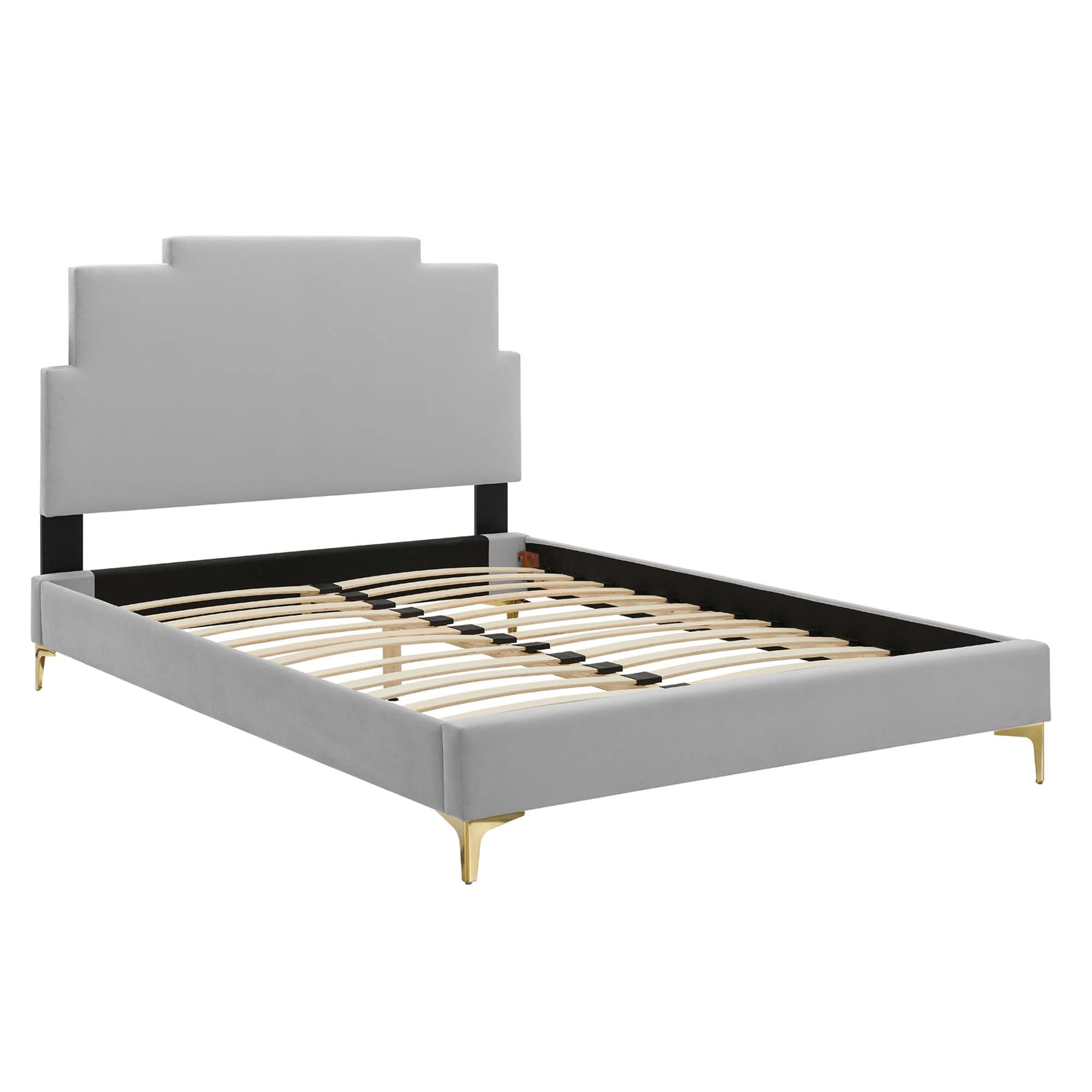 Lindsey Light Gray Performance Velvet Twin Platform Bed