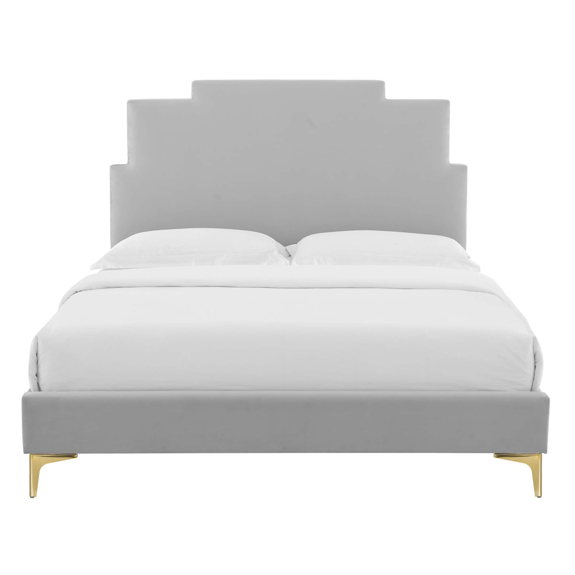 Lindsey Light Gray Performance Velvet Twin Platform Bed