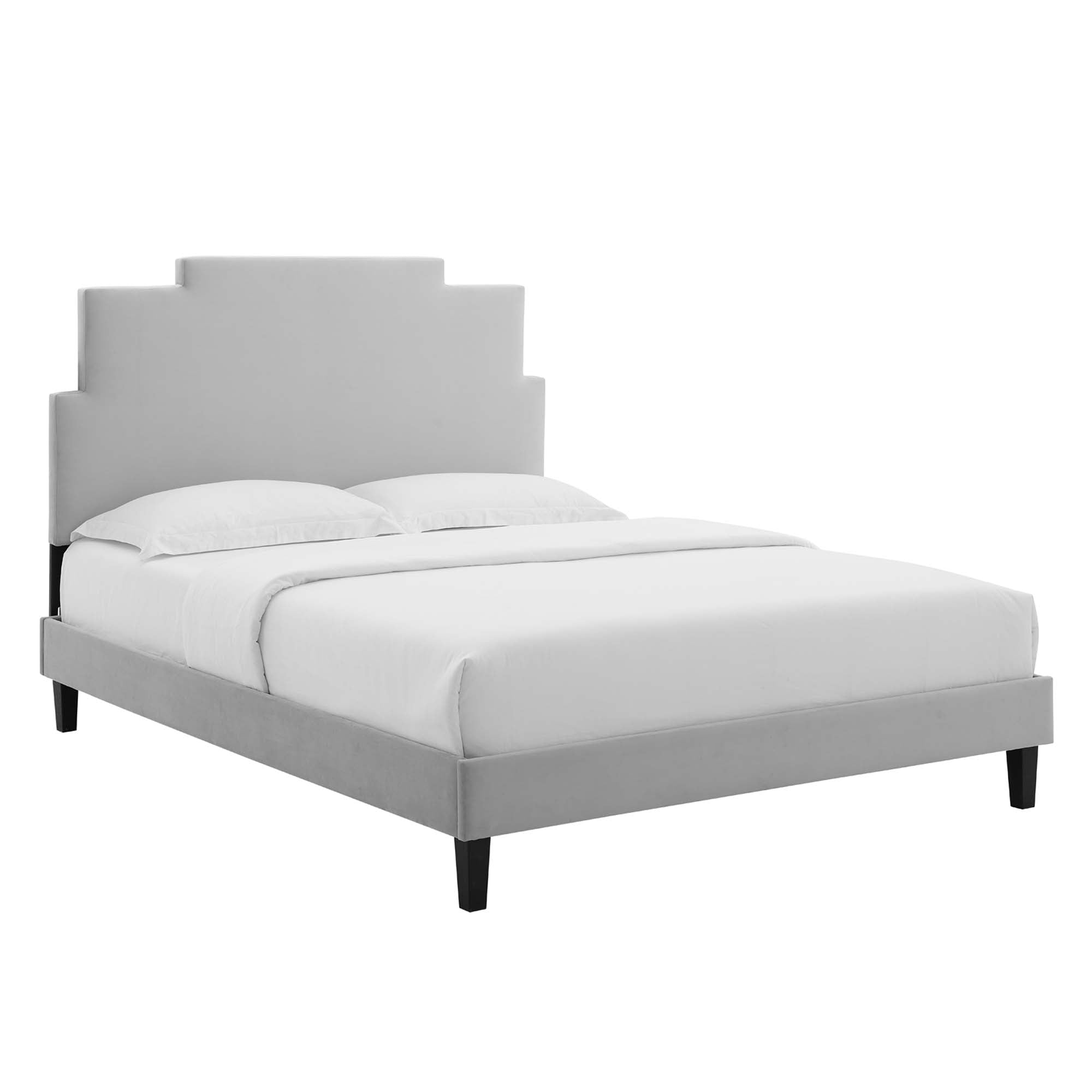 Lindsey Light Gray Performance Velvet Twin Platform Bed