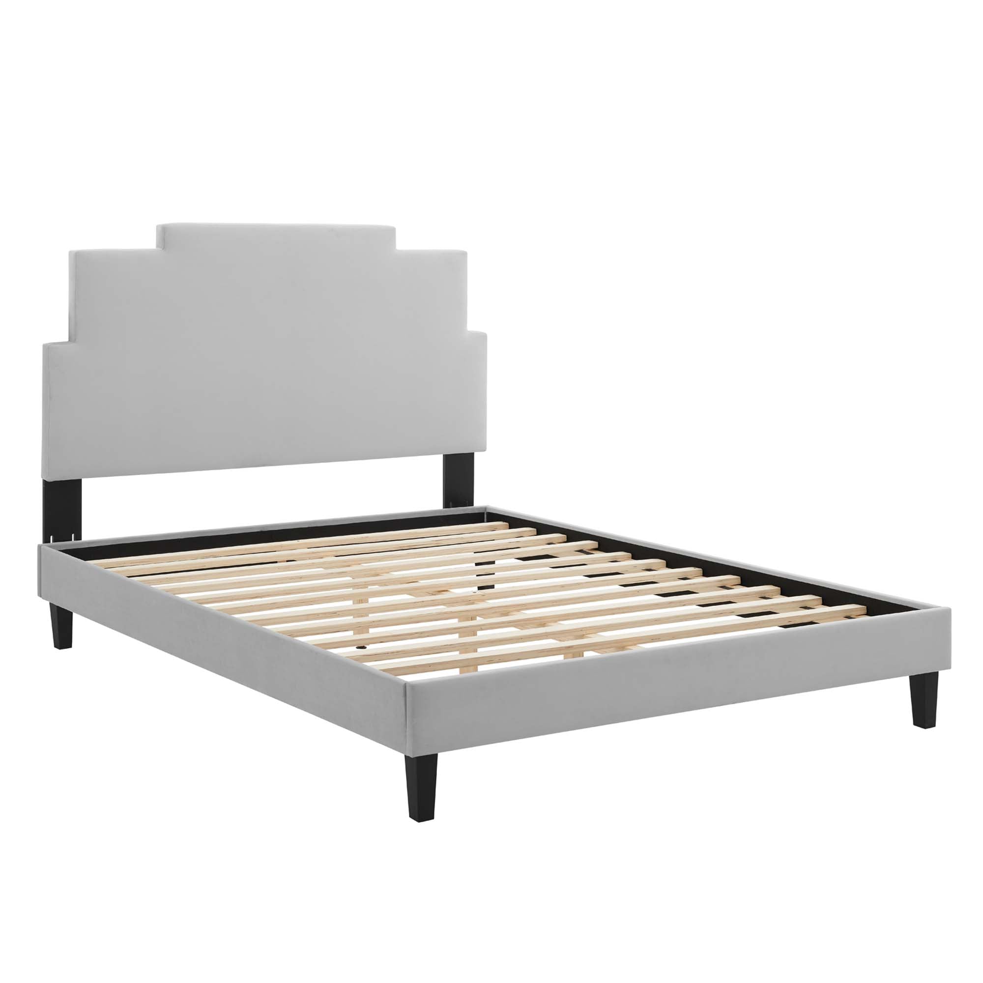 Lindsey Light Gray Performance Velvet Twin Platform Bed