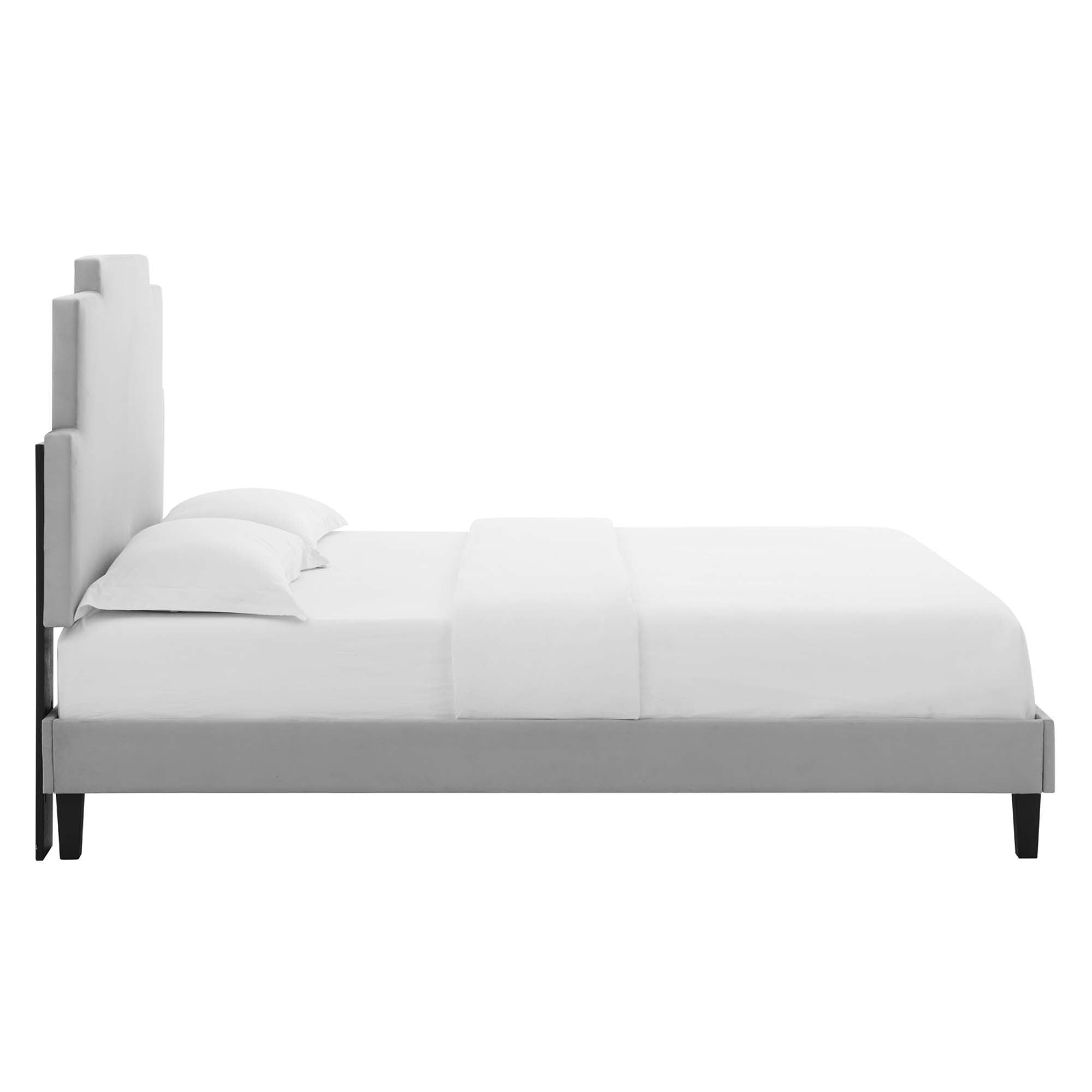 Lindsey Light Gray Performance Velvet Twin Platform Bed