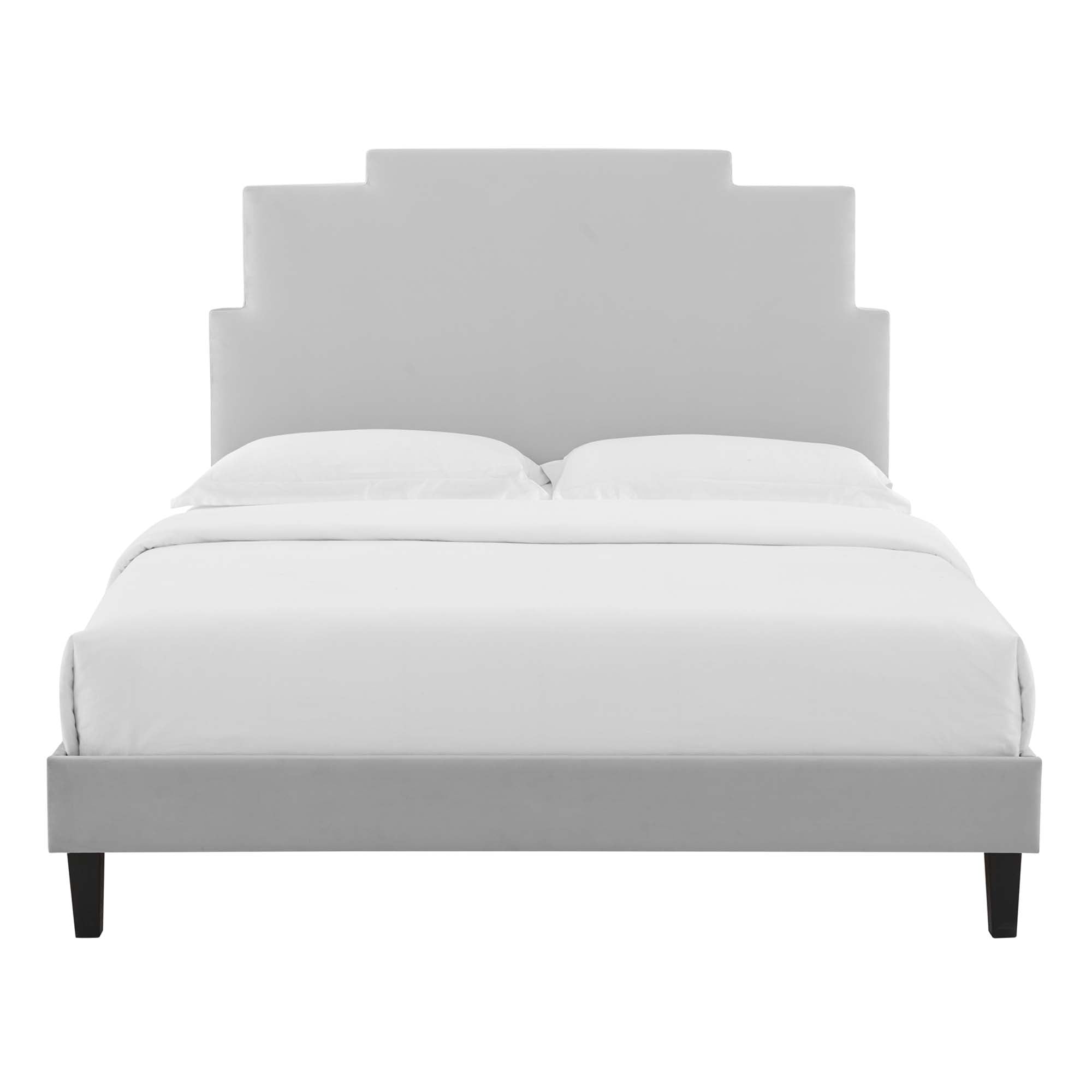 Lindsey Light Gray Performance Velvet Twin Platform Bed