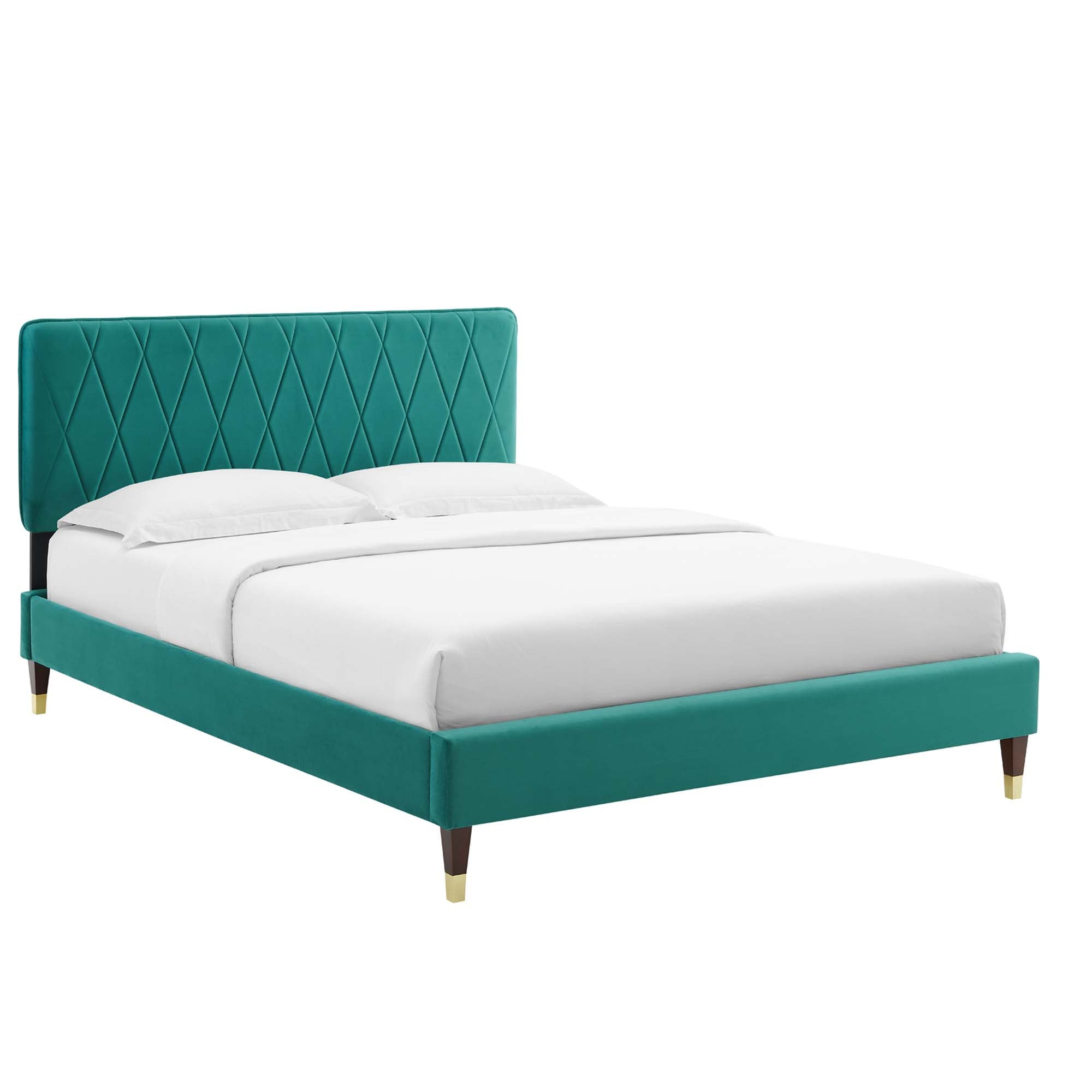 Phillipa Teal Performance Velvet Twin Platform Bed