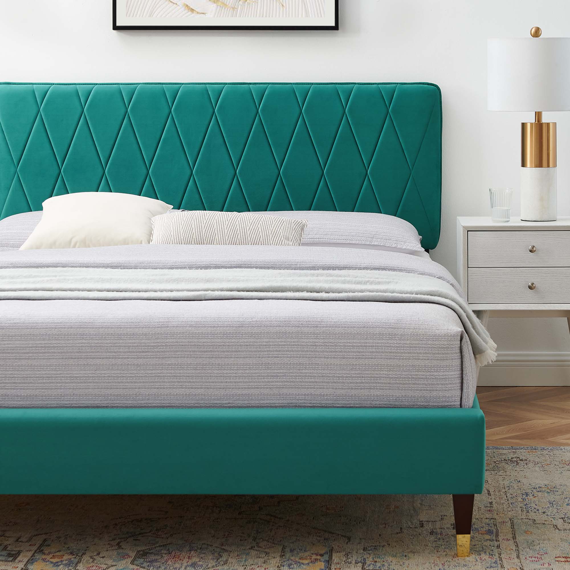 Phillipa Teal Performance Velvet Twin Platform Bed