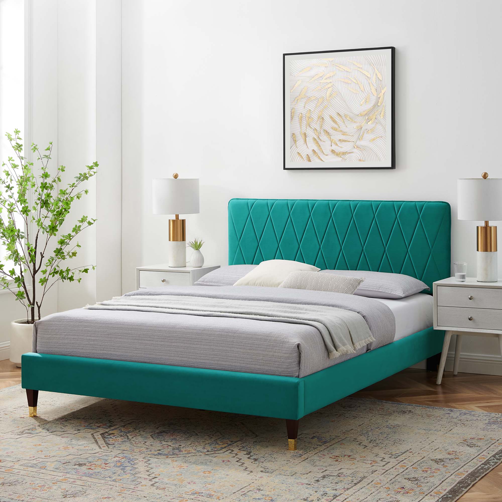 Phillipa Teal Performance Velvet Twin Platform Bed