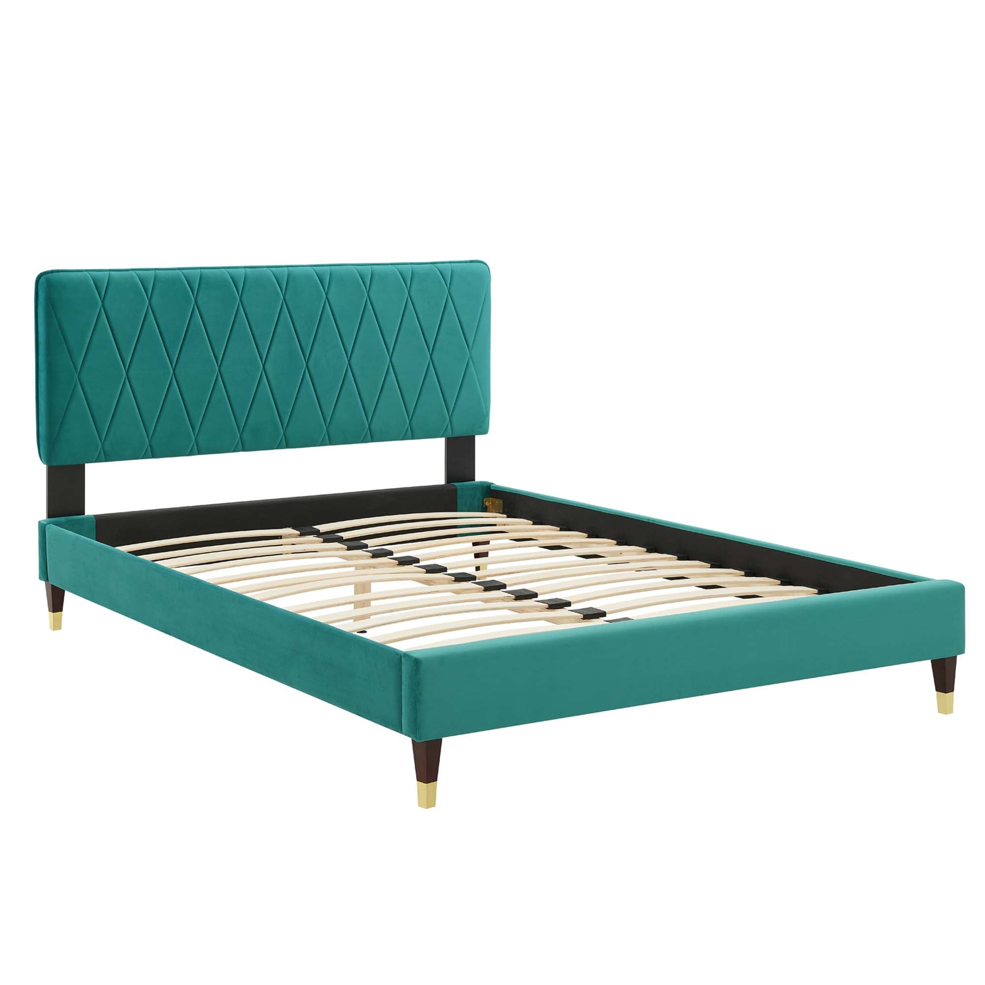 Phillipa Teal Performance Velvet Twin Platform Bed