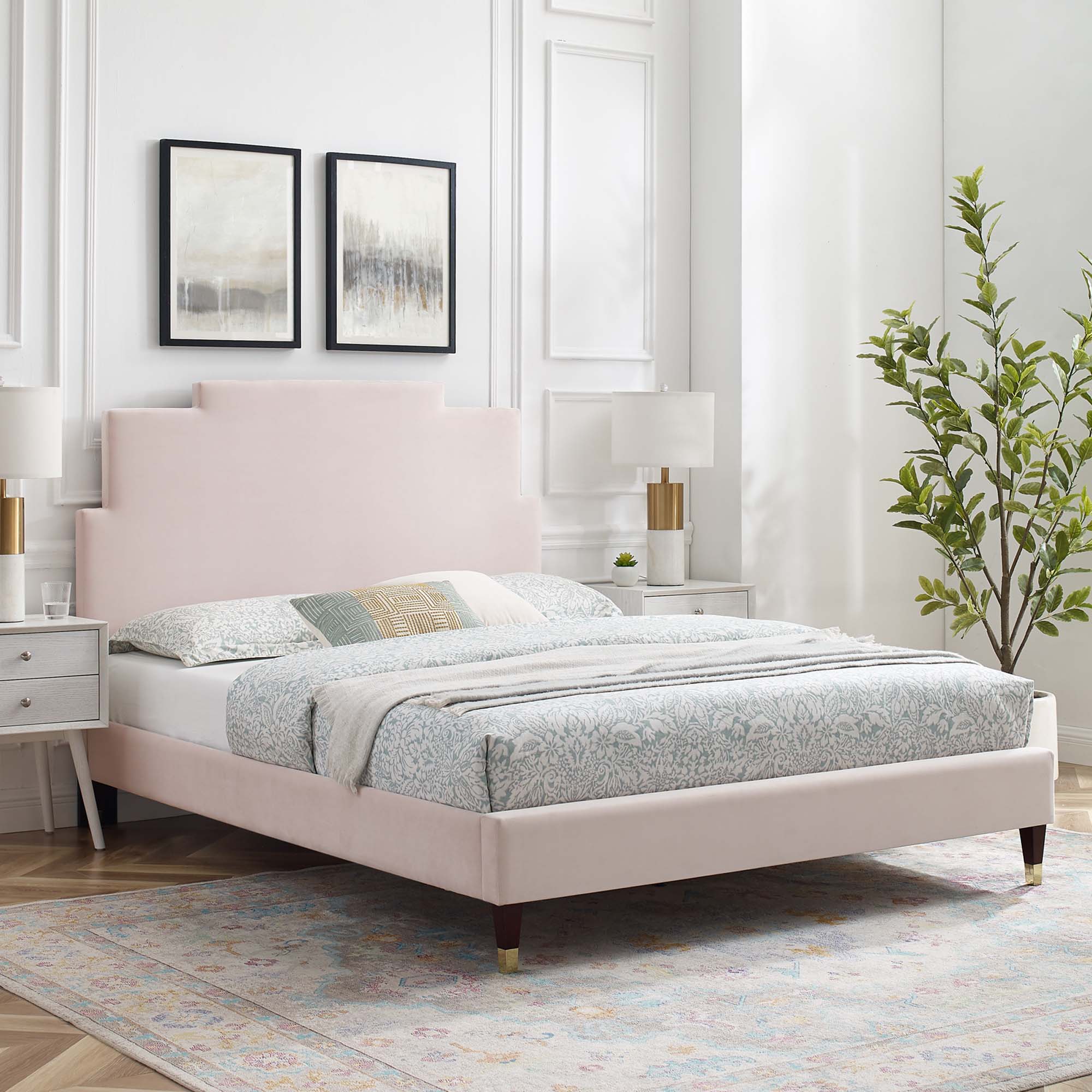 Lindsey Pink Performance Velvet Full Platform Bed