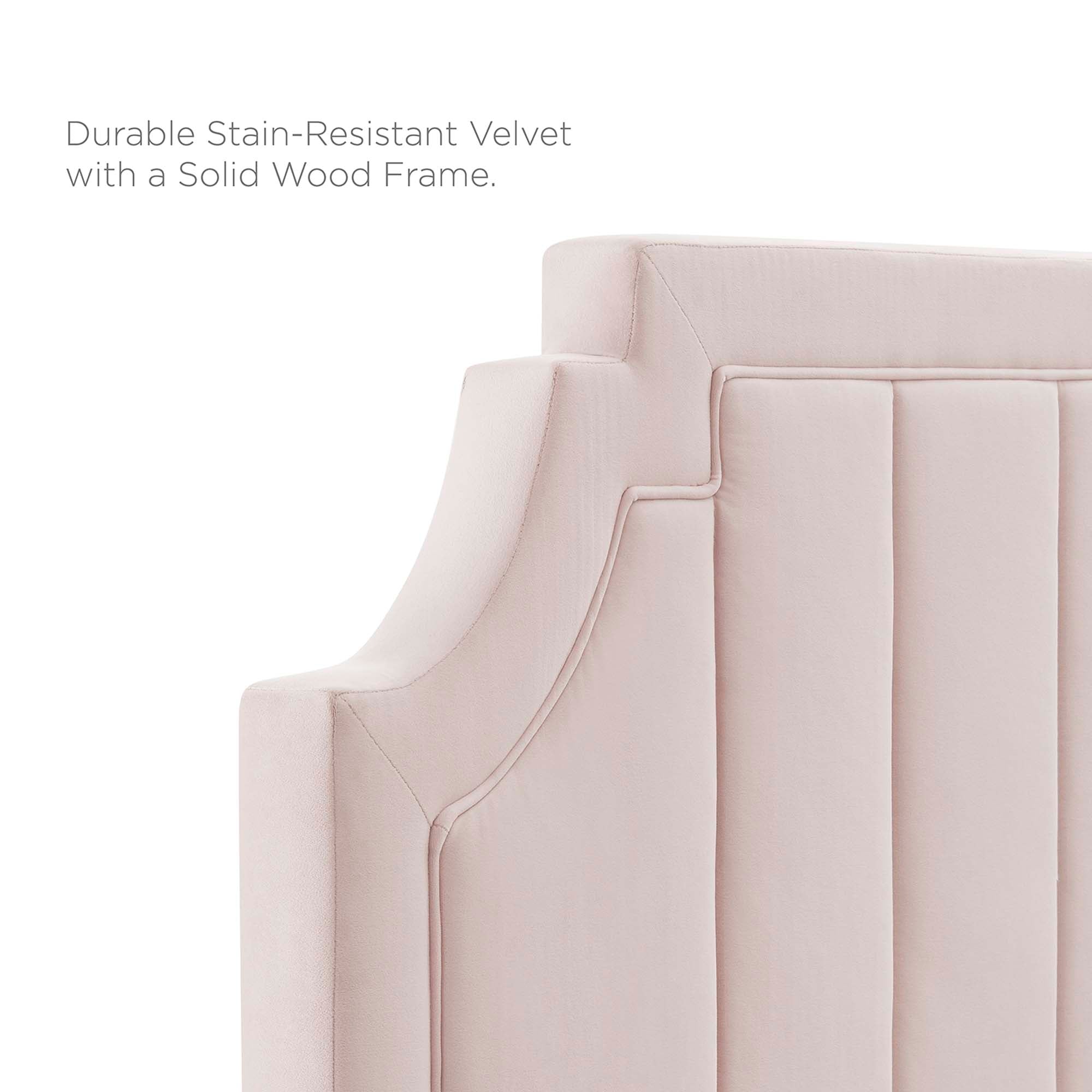 Fernis Performance Velvet Full Platform Bed – Pink Channel Tufted No Box Spring