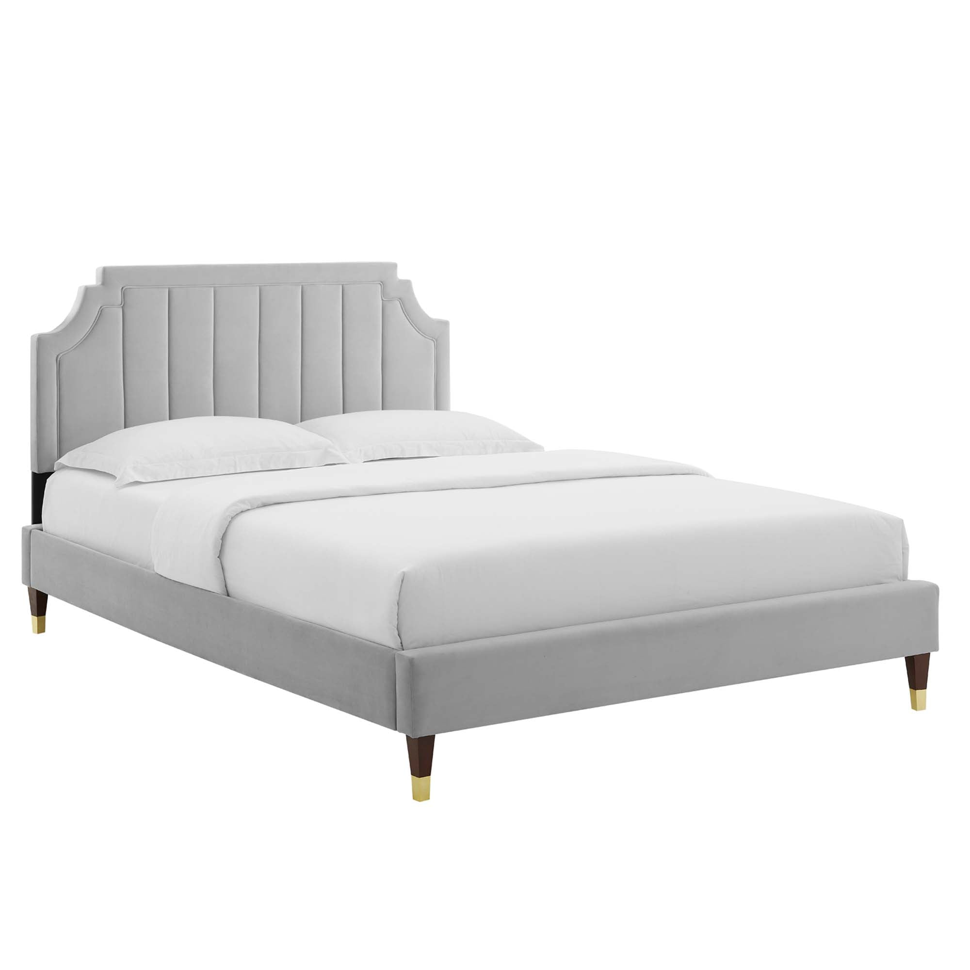 Sienna Light Grey Performance Velvet Full Platform Bed