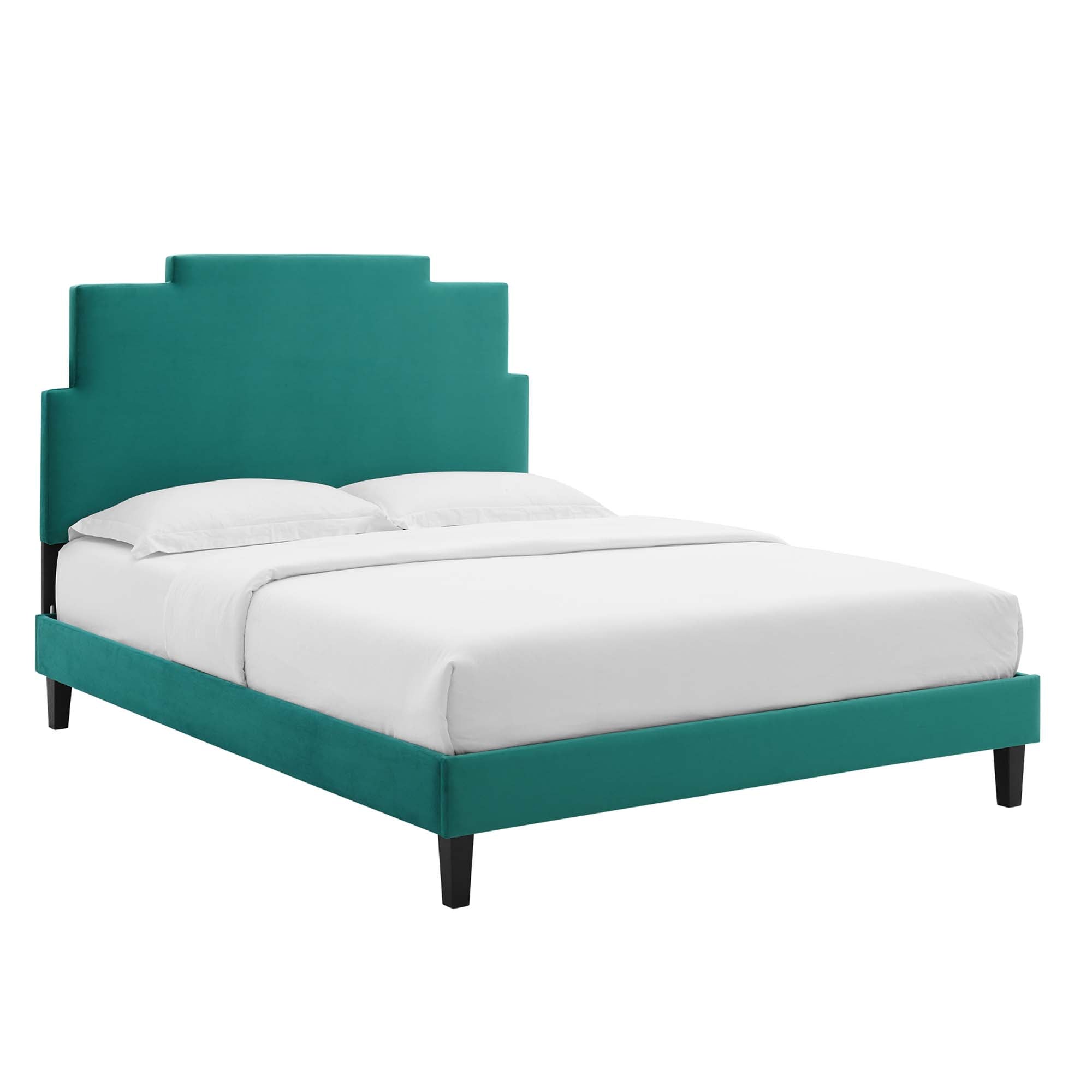 Lindsey Teal Performance Velvet Full Platform Bed