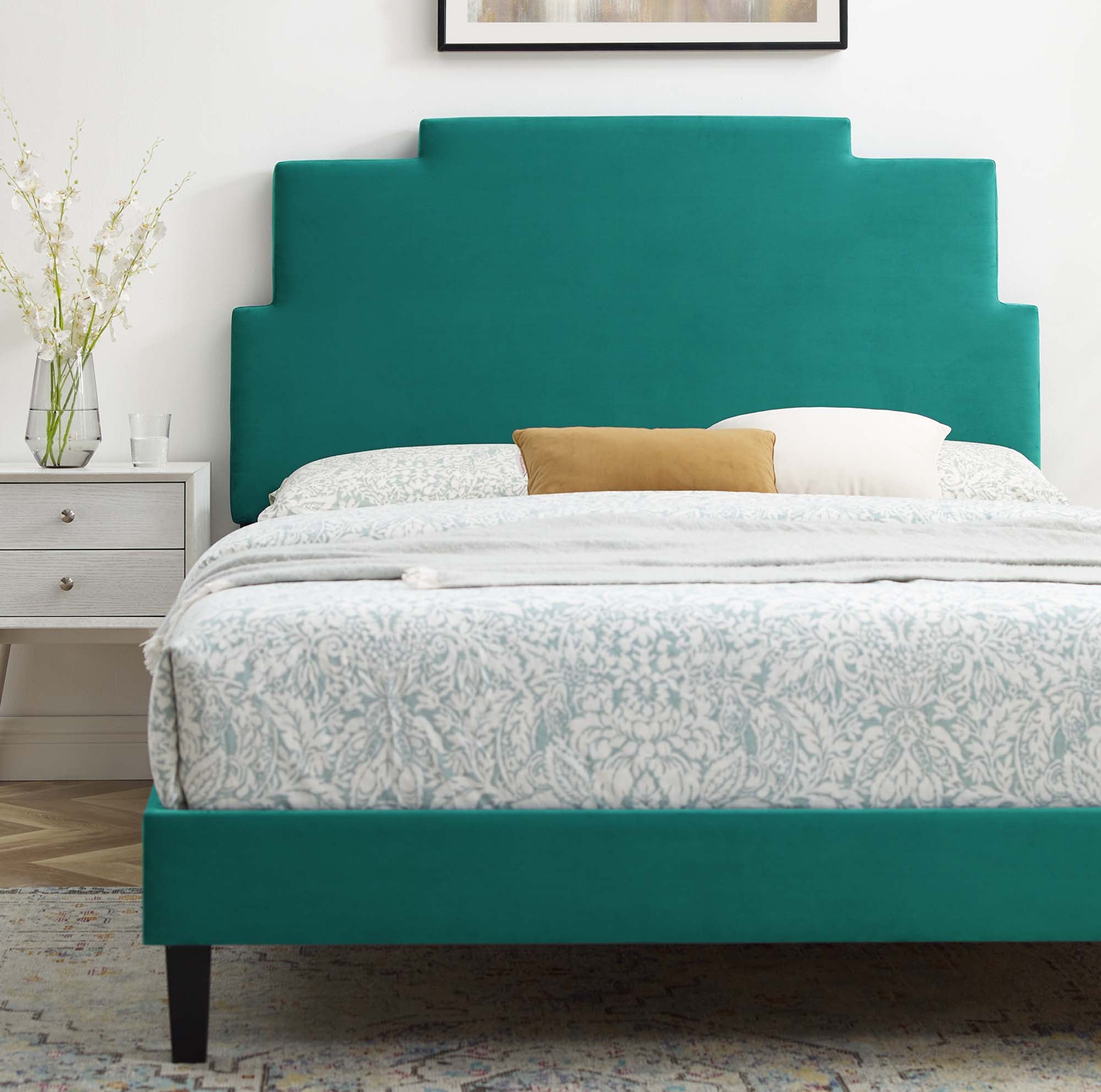 Lindsey Teal Performance Velvet Full Platform Bed