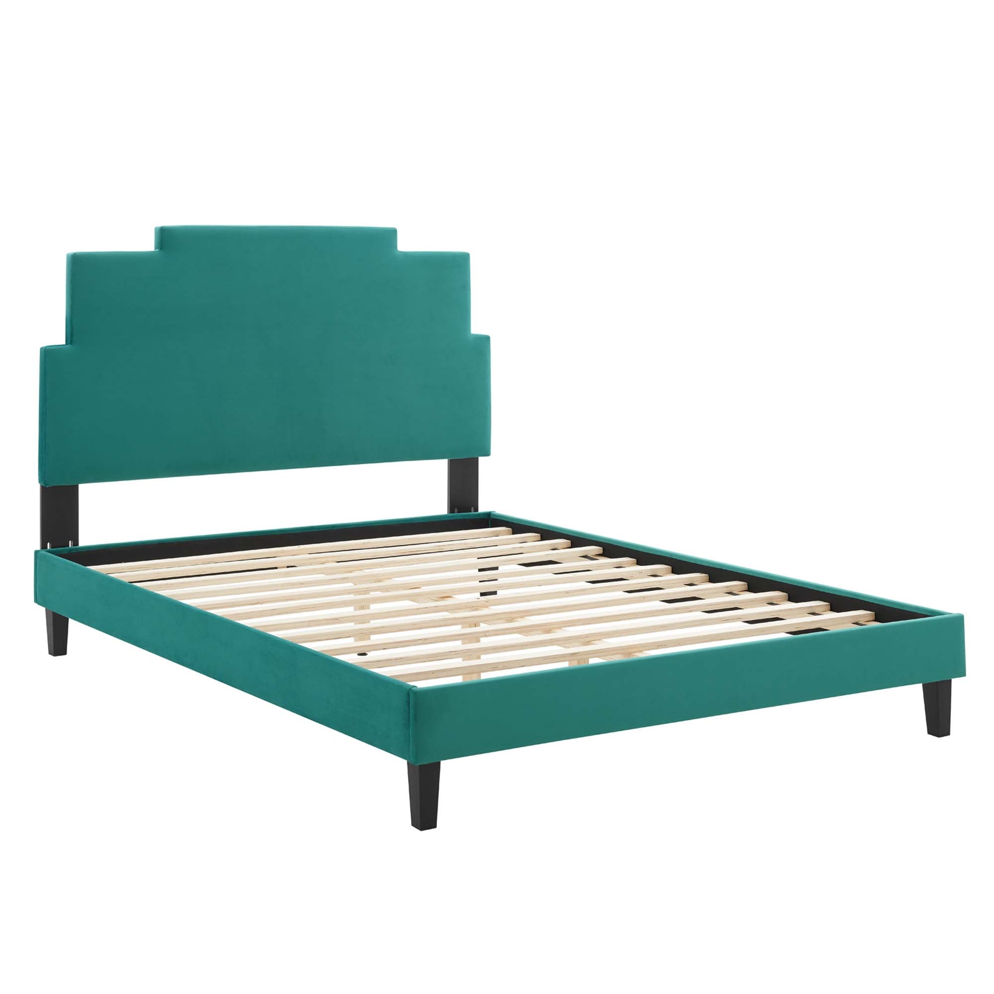 Lindsey Teal Performance Velvet Full Platform Bed