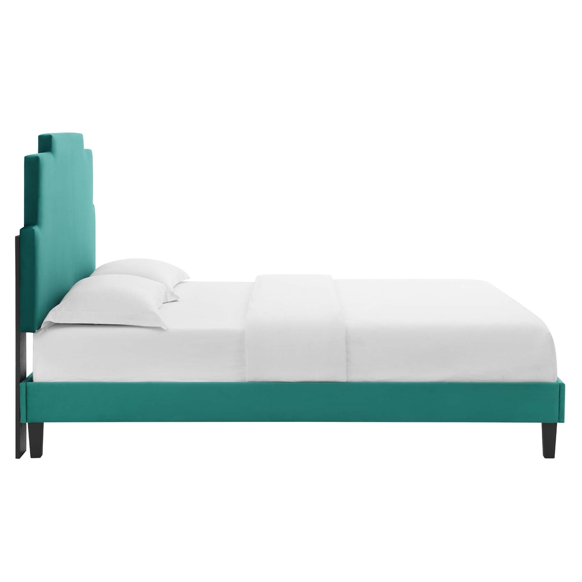 Lindsey Teal Performance Velvet Full Platform Bed