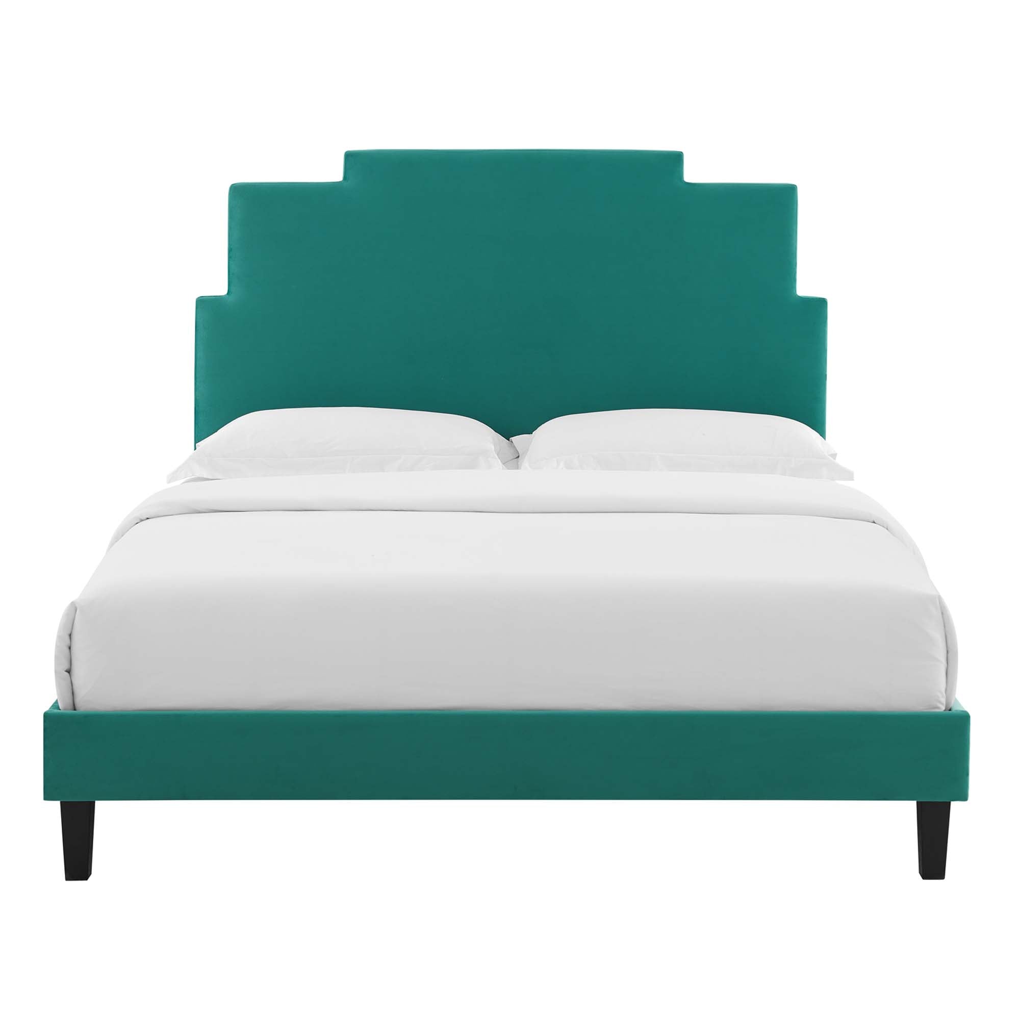 Lindsey Teal Performance Velvet Full Platform Bed