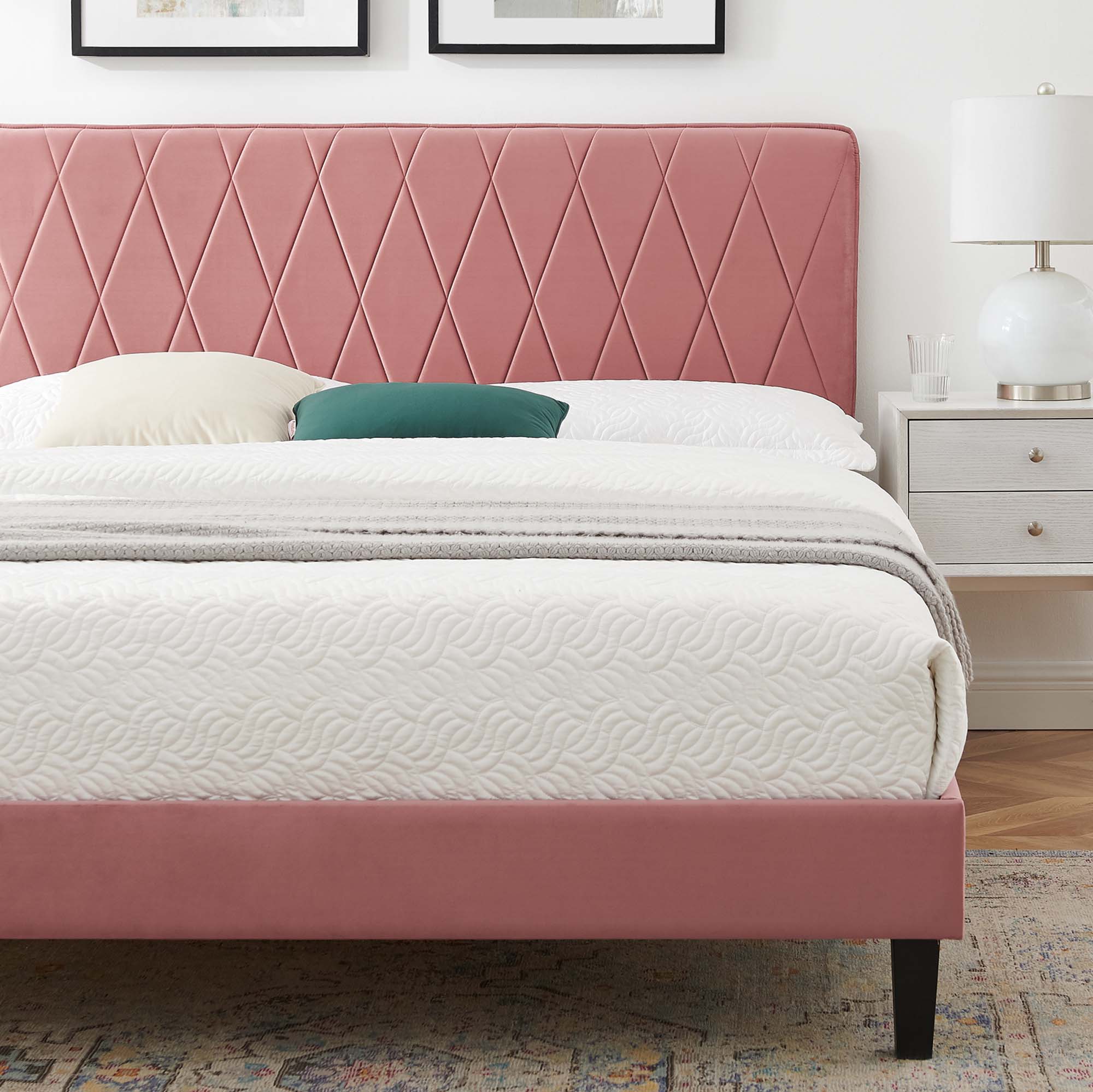 Phillipa Dusty Rose Performance Velvet Full Platform Bed