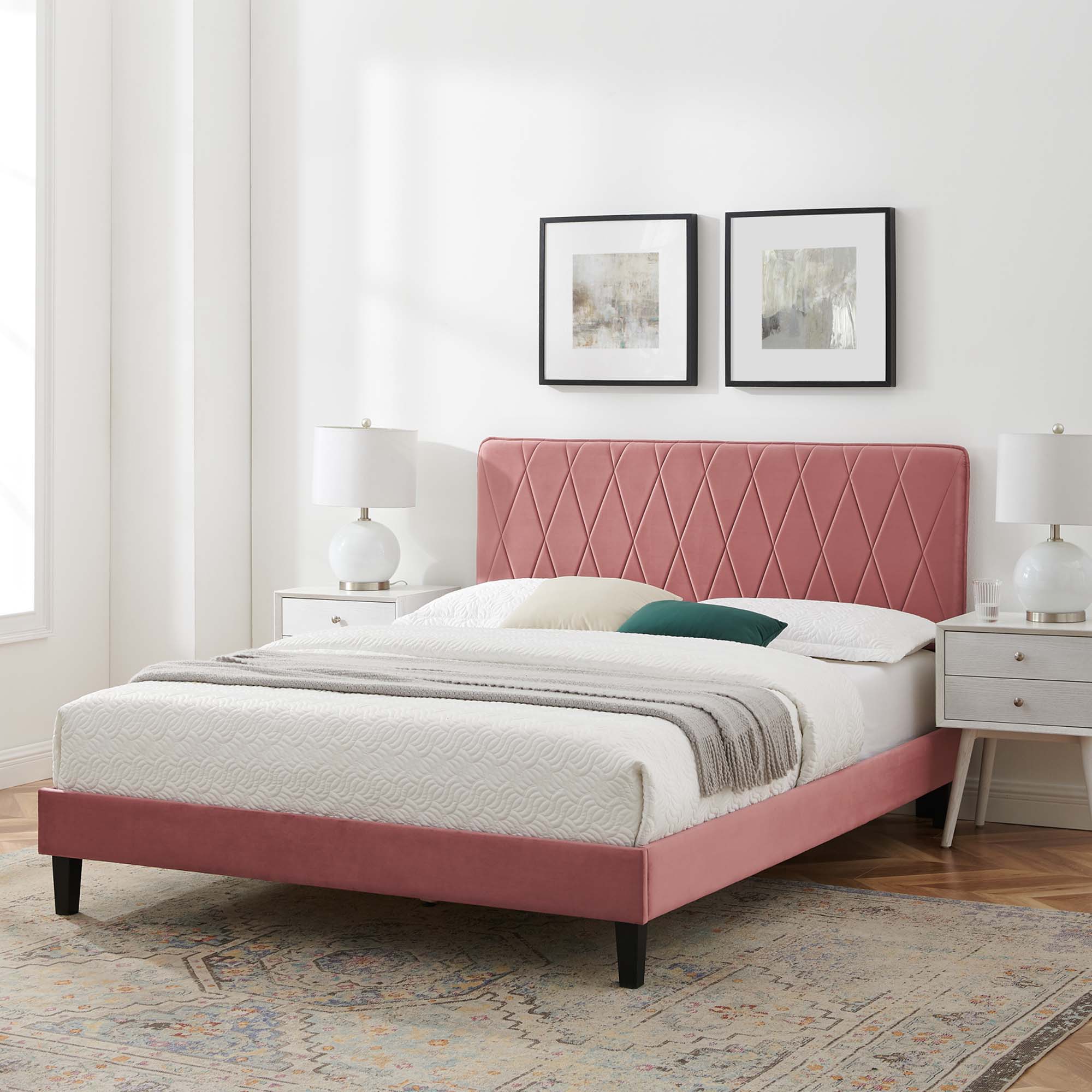 Phillipa Dusty Rose Performance Velvet Full Platform Bed