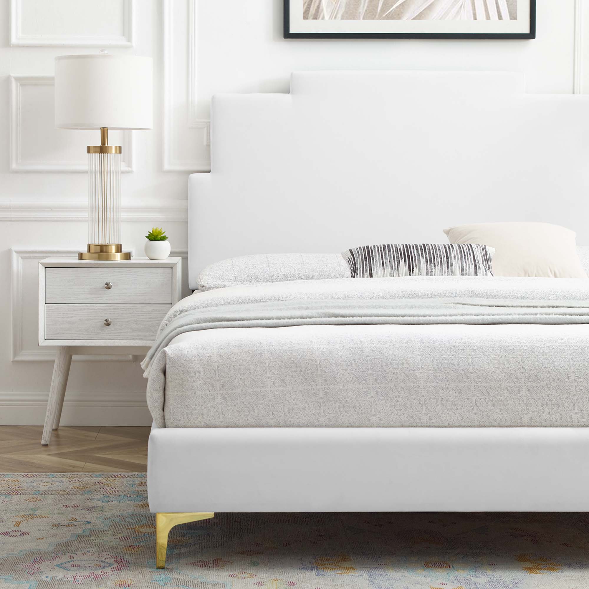 Lindsey White Performance Velvet King Platform Bed