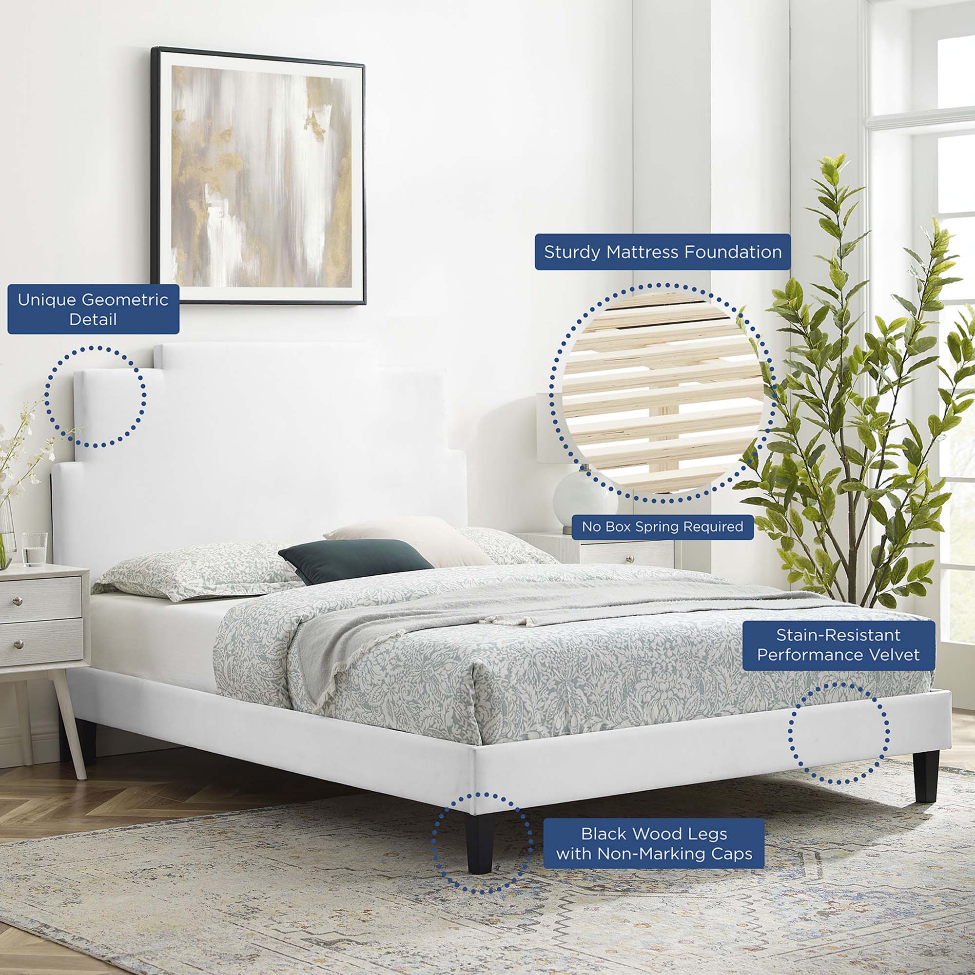 Lindsey White Performance Velvet King Platform Bed