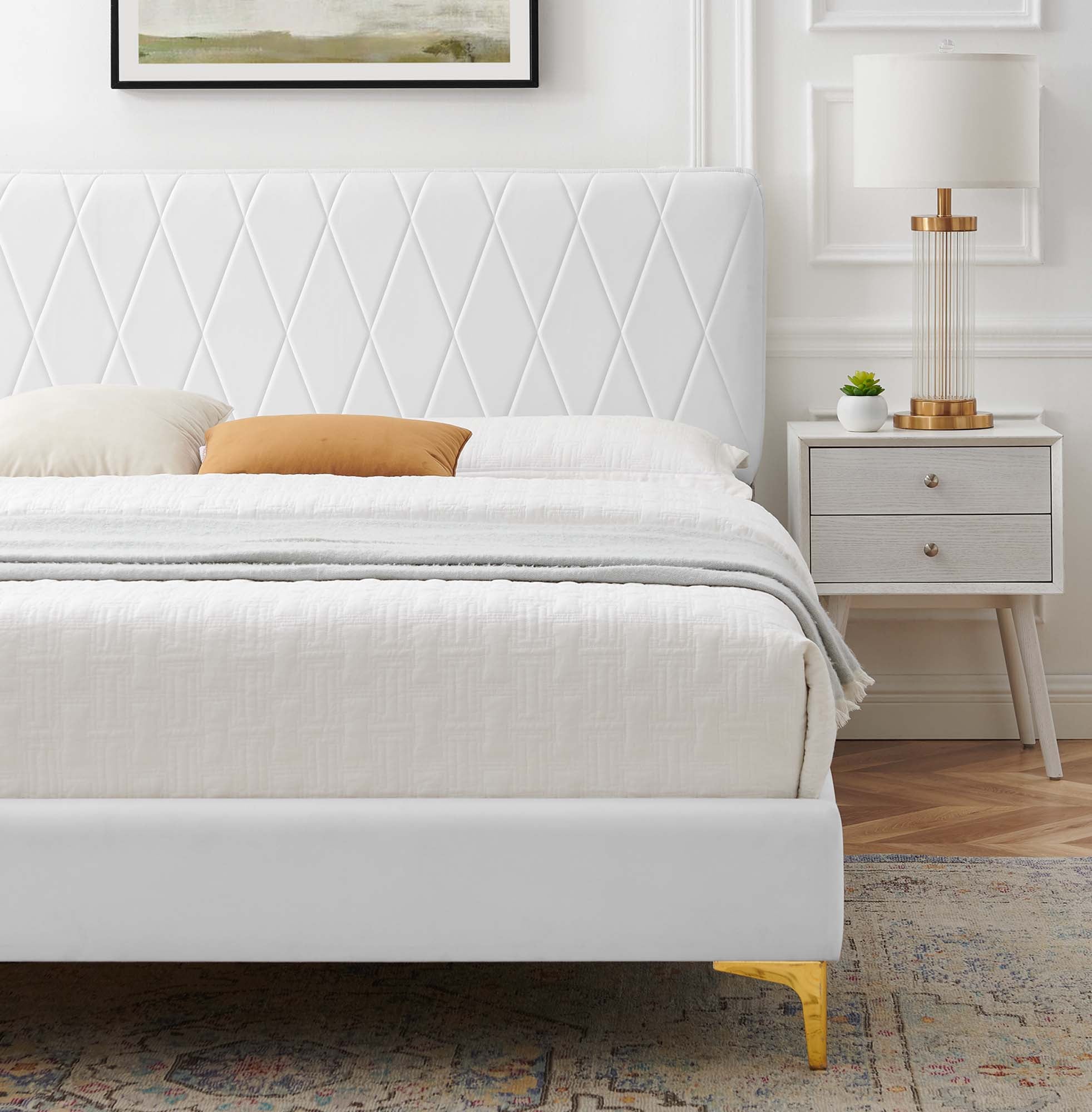 Phillipa White Performance Velvet King Platform Bed