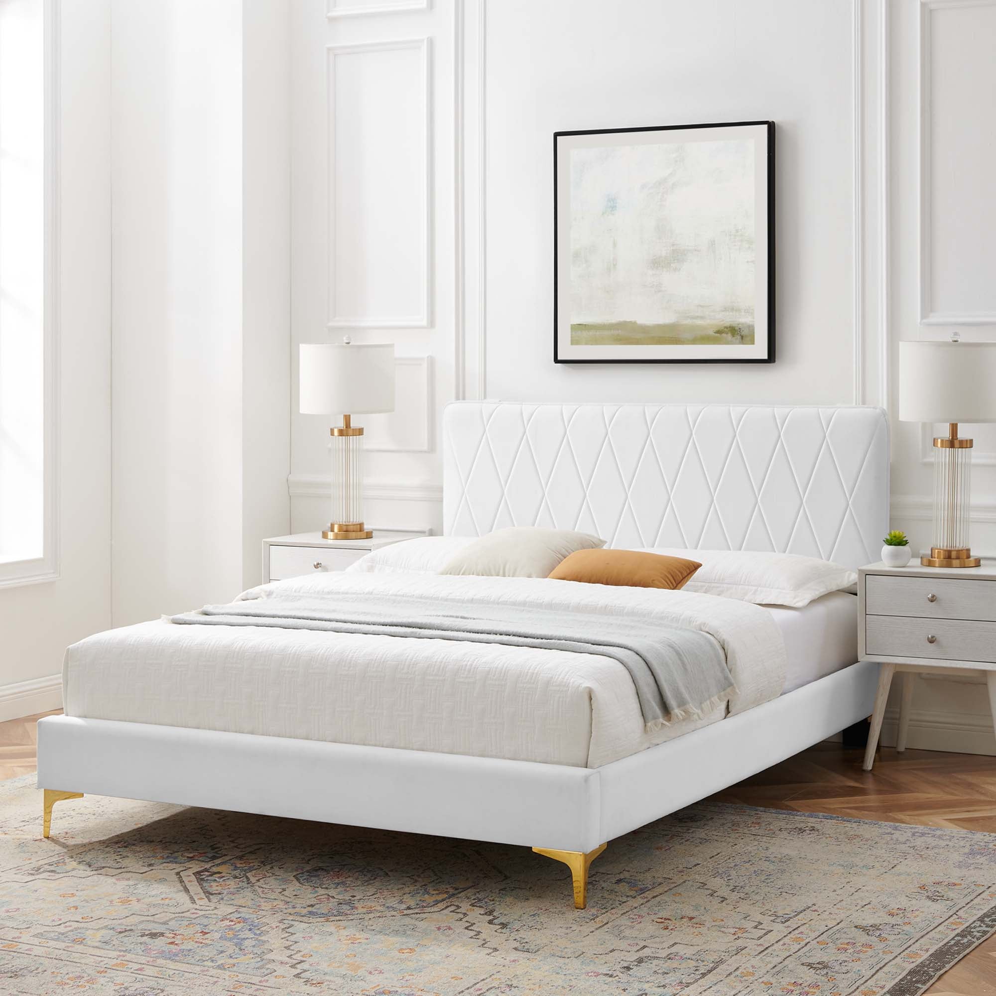 Phillipa White Performance Velvet King Platform Bed