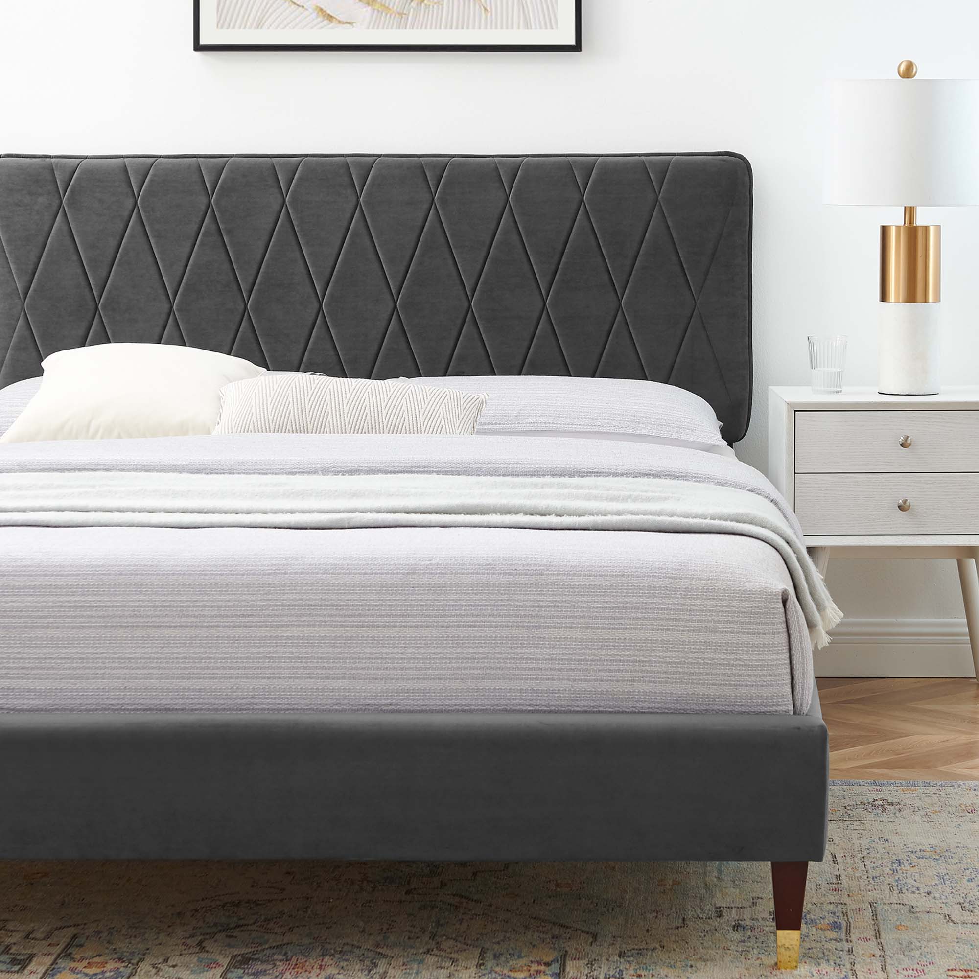 Phillipa Charcoal Performance Velvet King Platform Bed