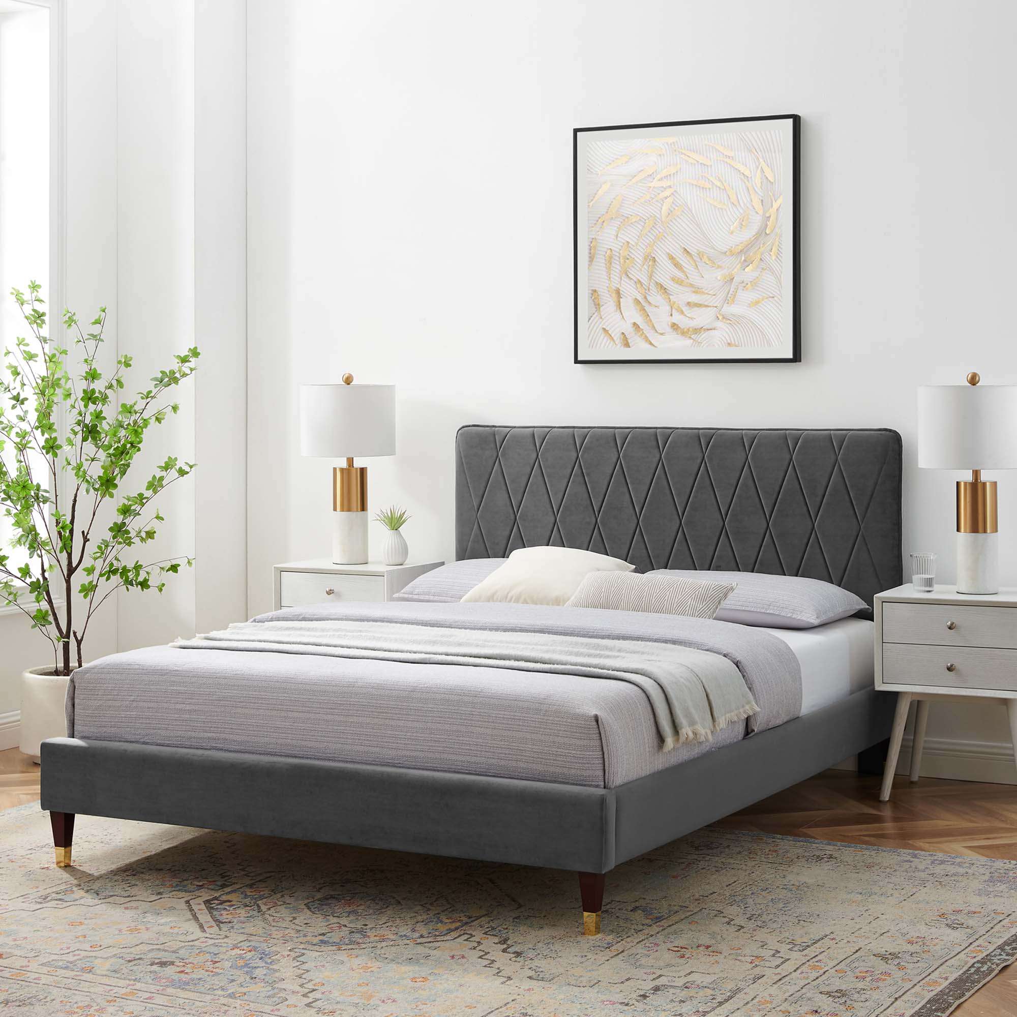 Phillipa Charcoal Performance Velvet King Platform Bed