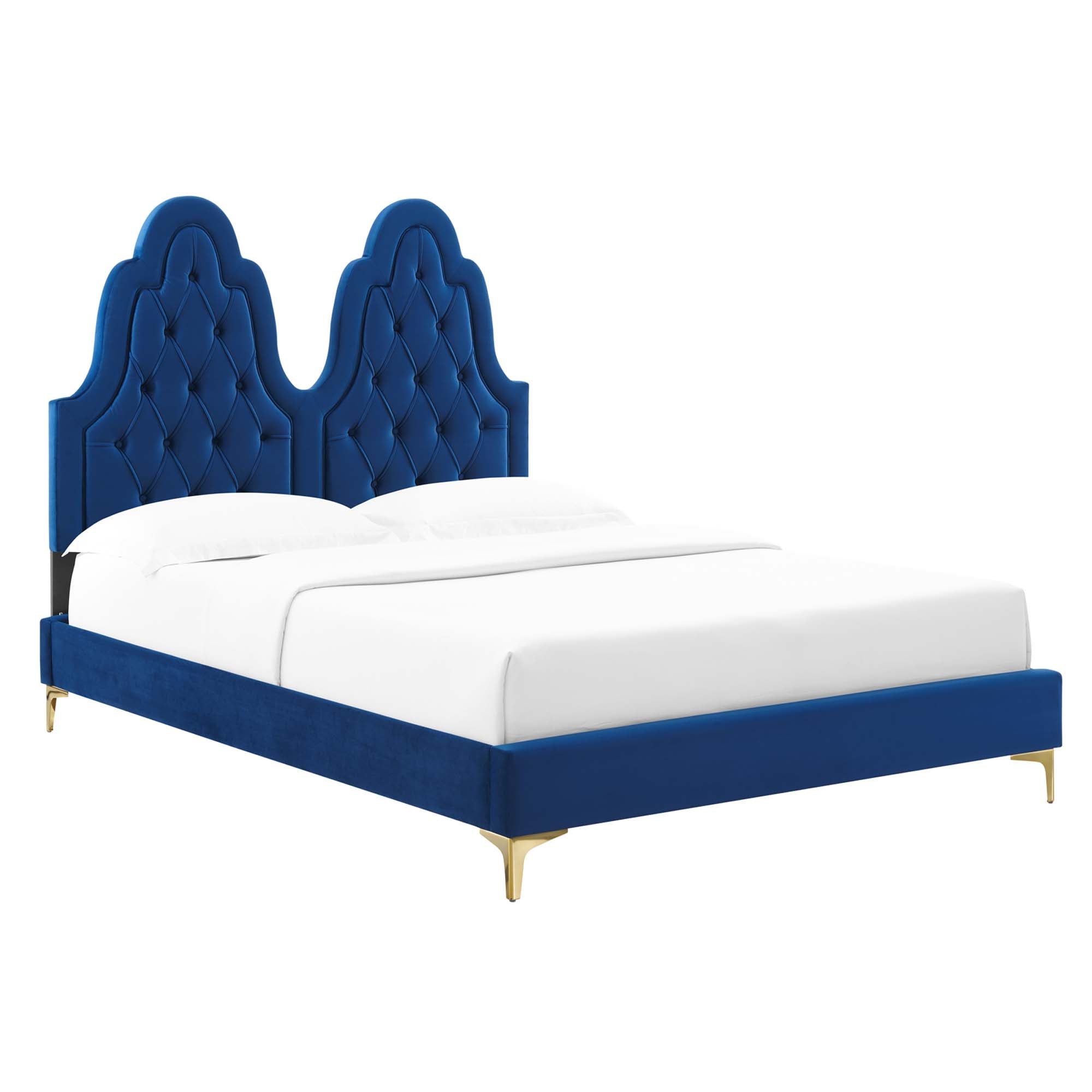 Alexandria White Tufted Performance Velvet Twin Platform Bed