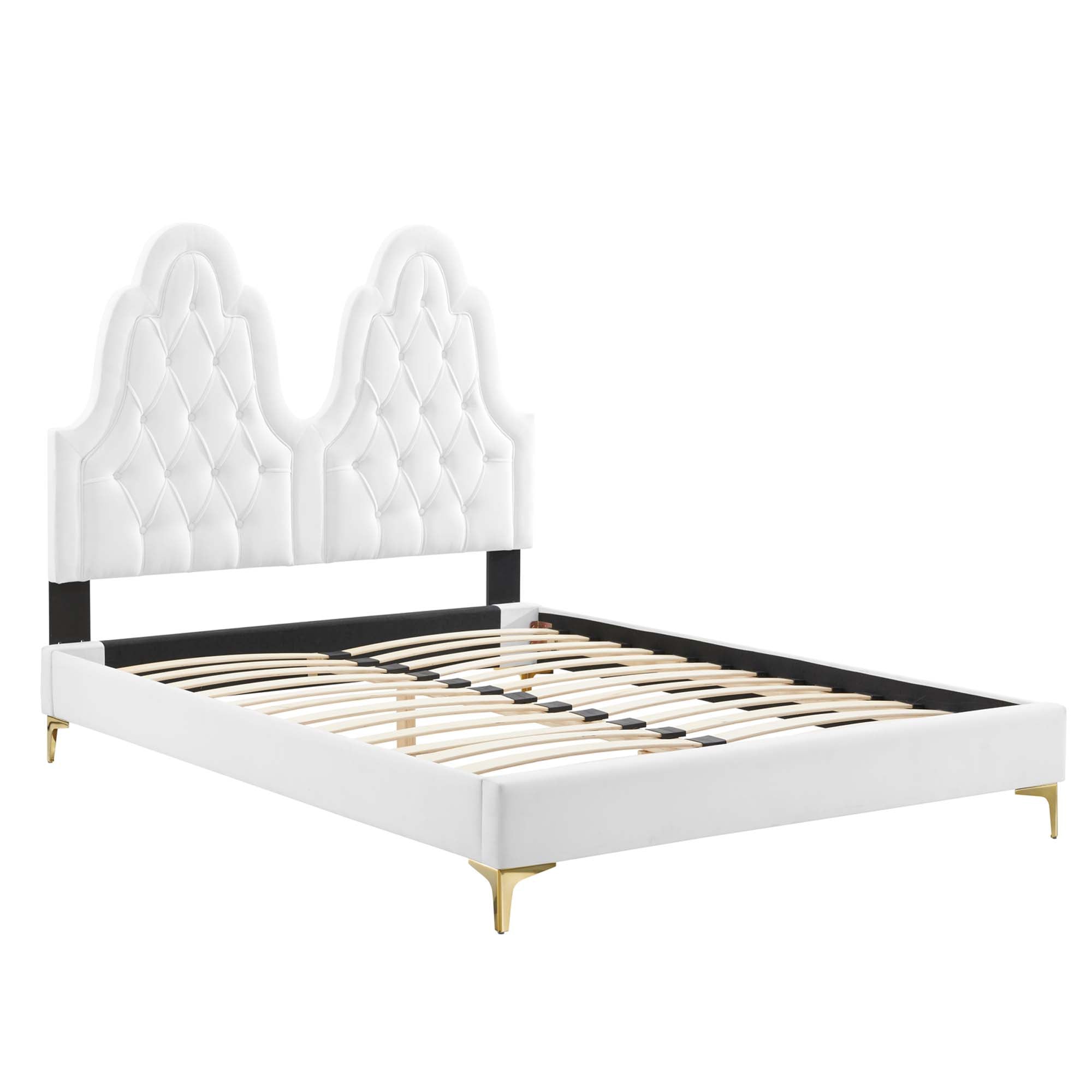 Alexandria White Tufted Performance Velvet Twin Platform Bed