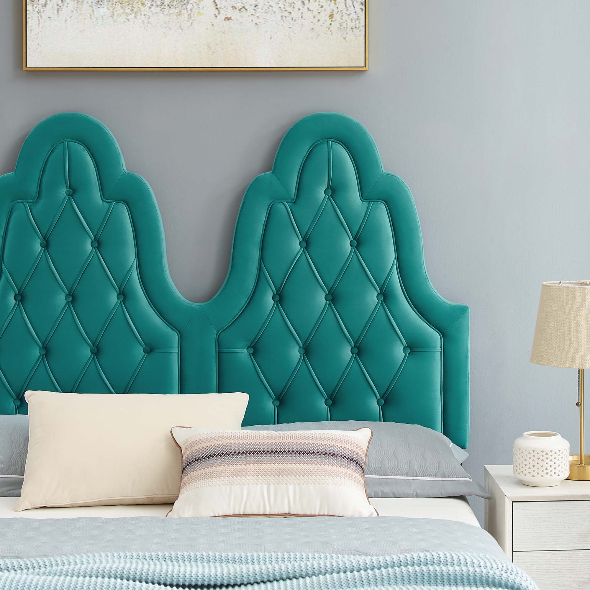 Alexandria Teal Tufted Performance Velvet Twin Platform Bed