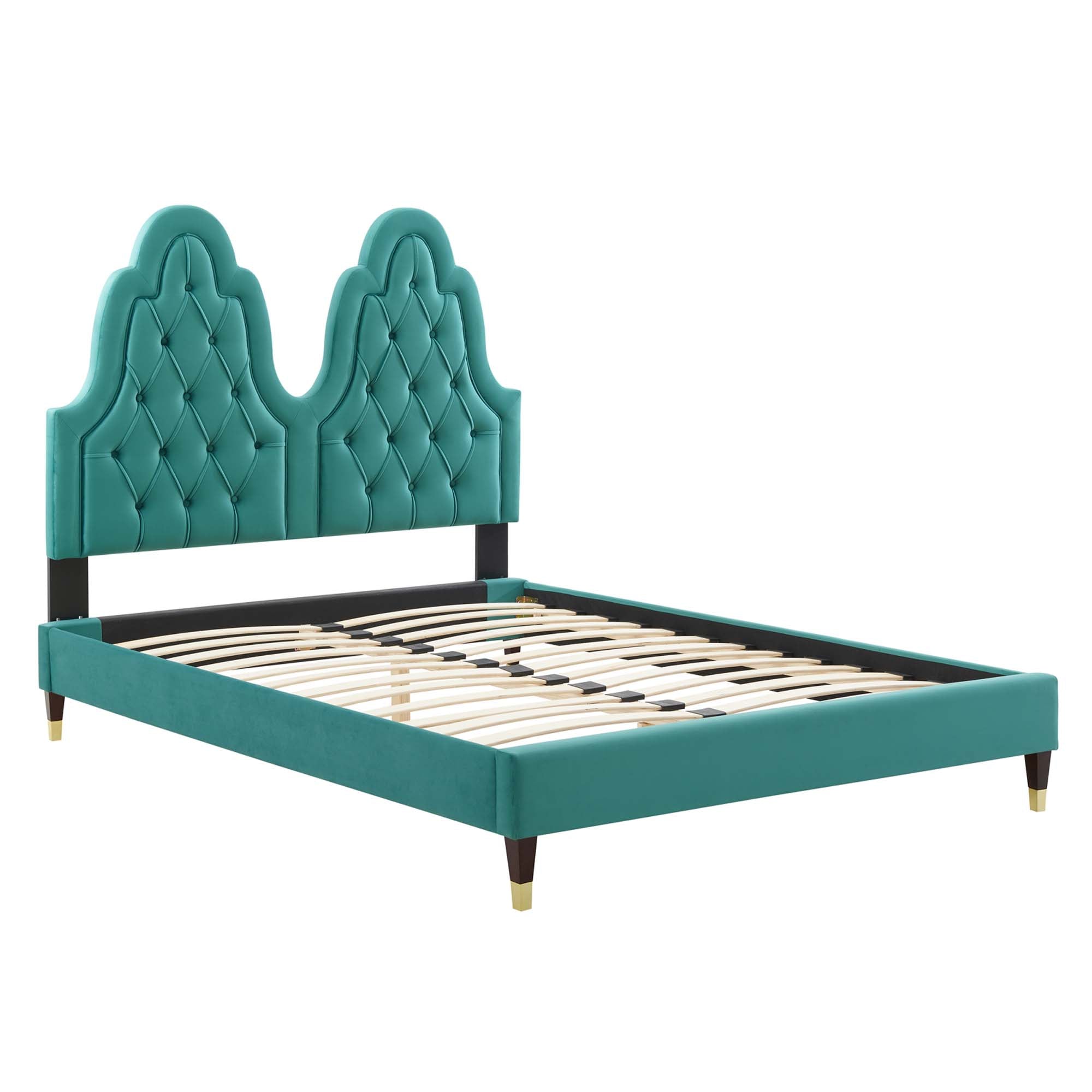 Alexandria Teal Tufted Performance Velvet Twin Platform Bed