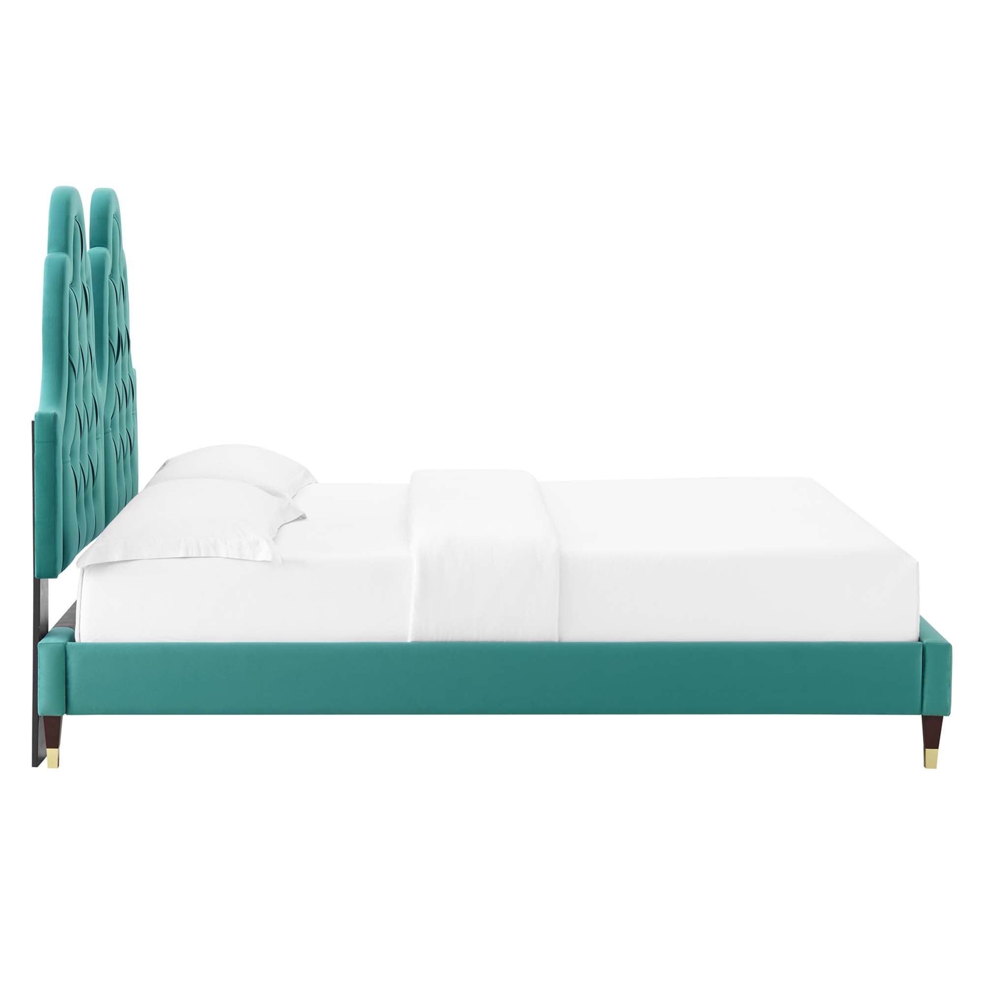 Alexandria Teal Tufted Performance Velvet Twin Platform Bed