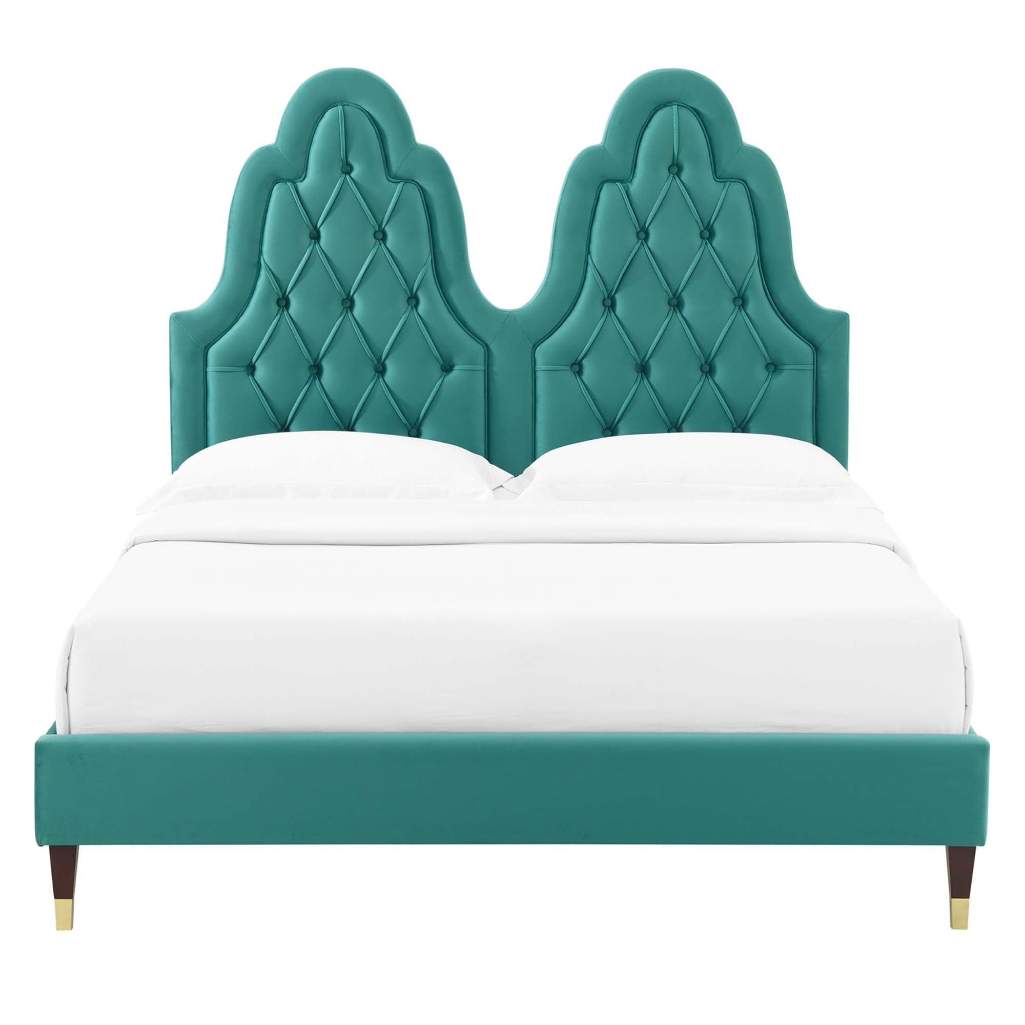 Alexandria Teal Tufted Performance Velvet Twin Platform Bed