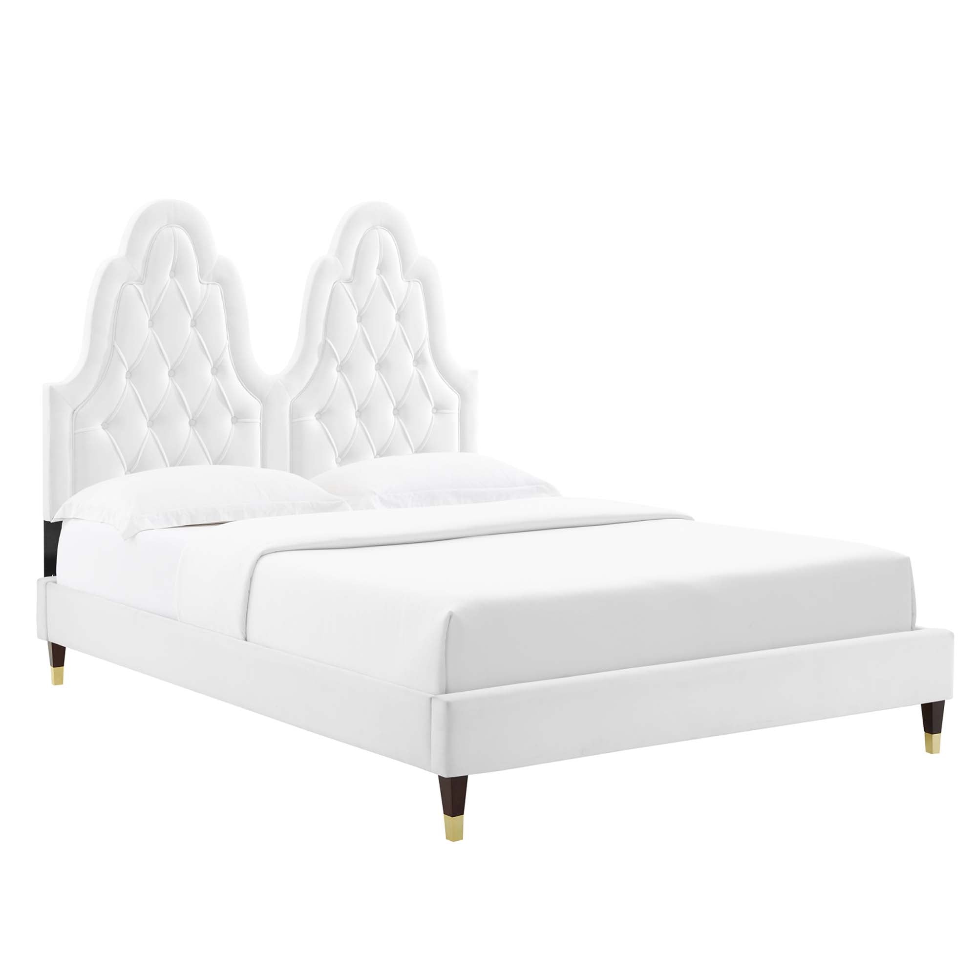 Alexandria White Tufted Performance Velvet King Platform Bed