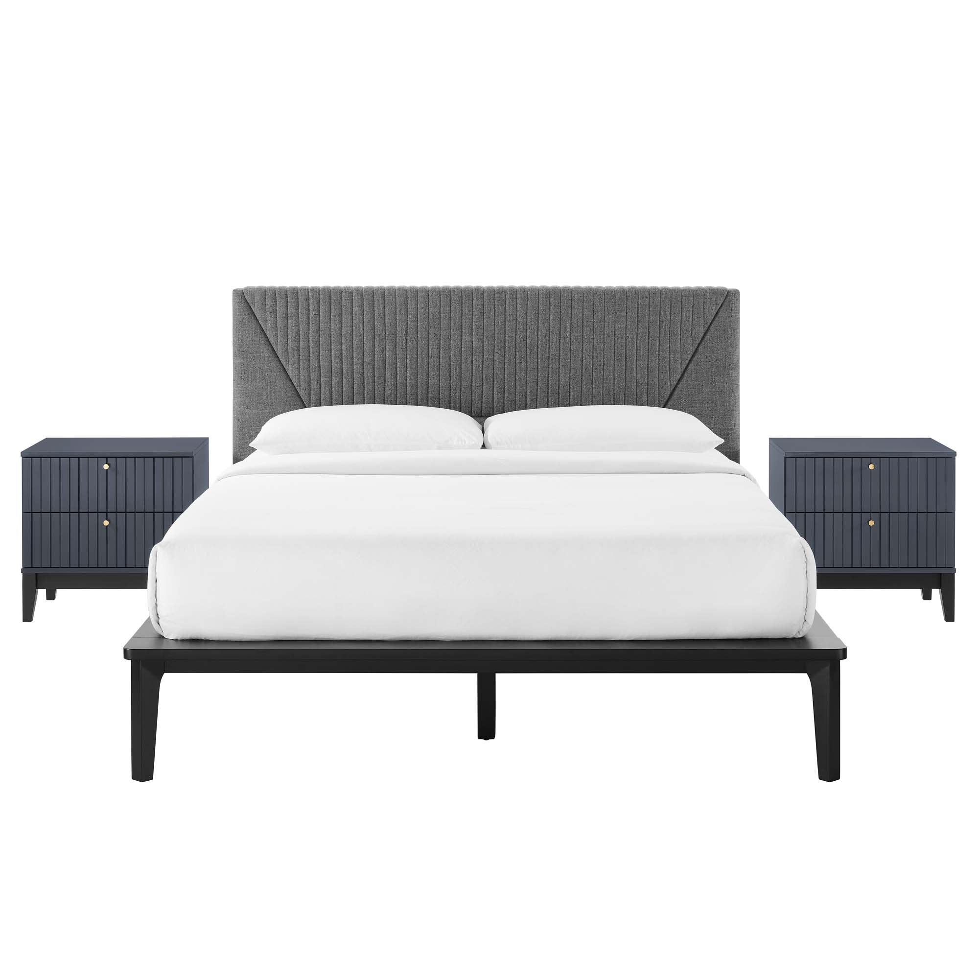 Dakota Blue 3 Piece Upholstered Bedroom Set