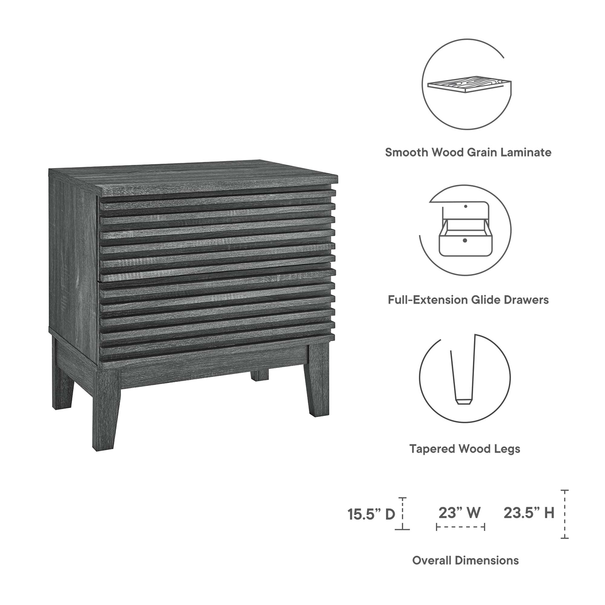 Render Two-Drawer Nightstand, Charcoal