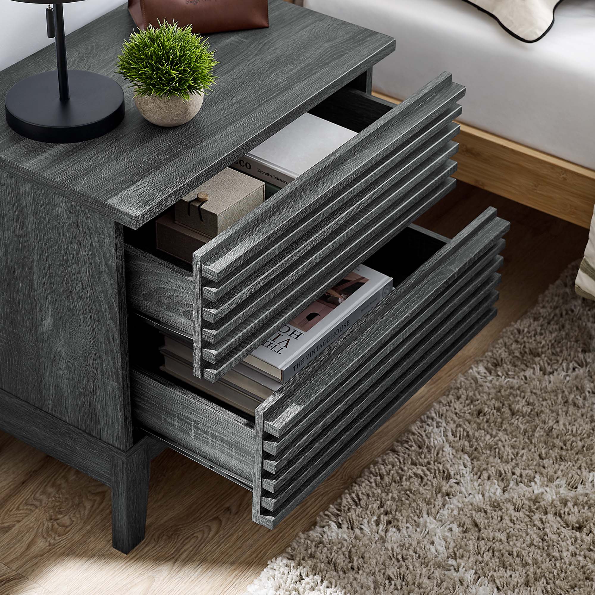Render Two-Drawer Nightstand, Charcoal