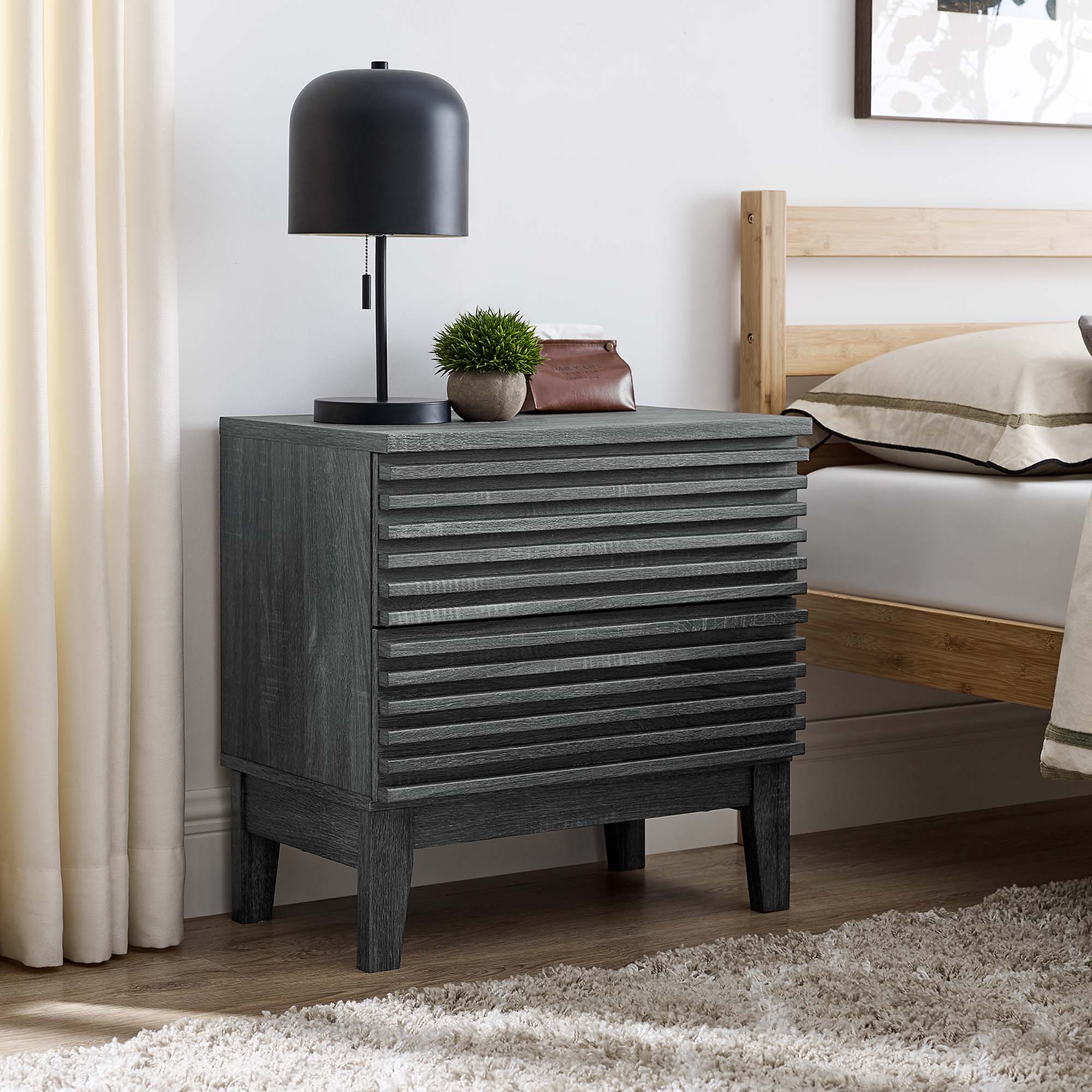 Render Two-Drawer Nightstand, Charcoal