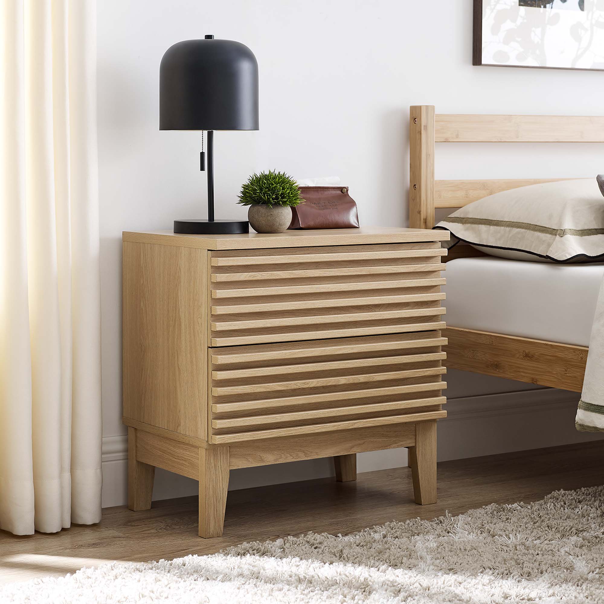 Render Two-Drawer Nightstand, Oak