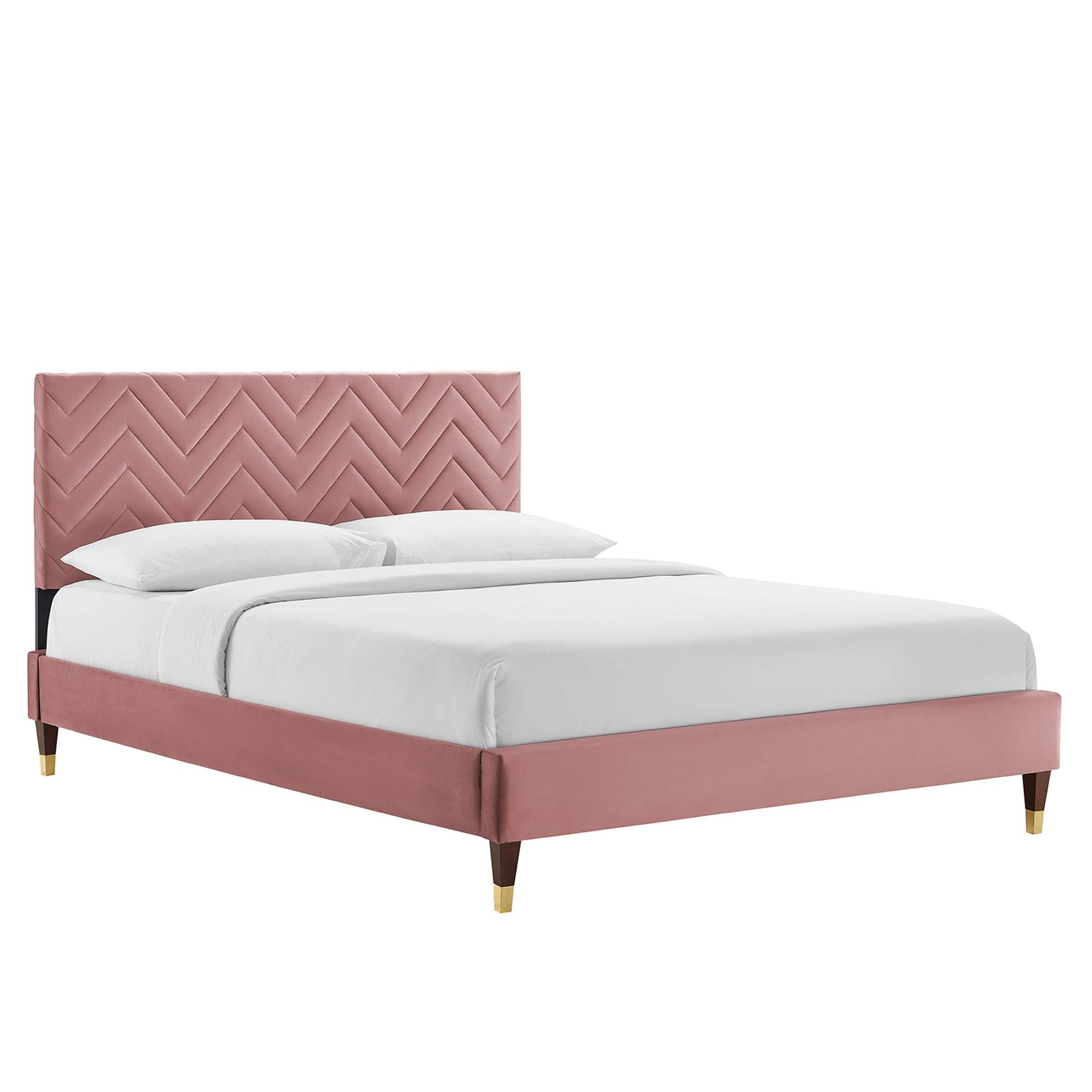 Leah Dusty Rose Chevron Tufted Performance Velvet Queen Platform Bed