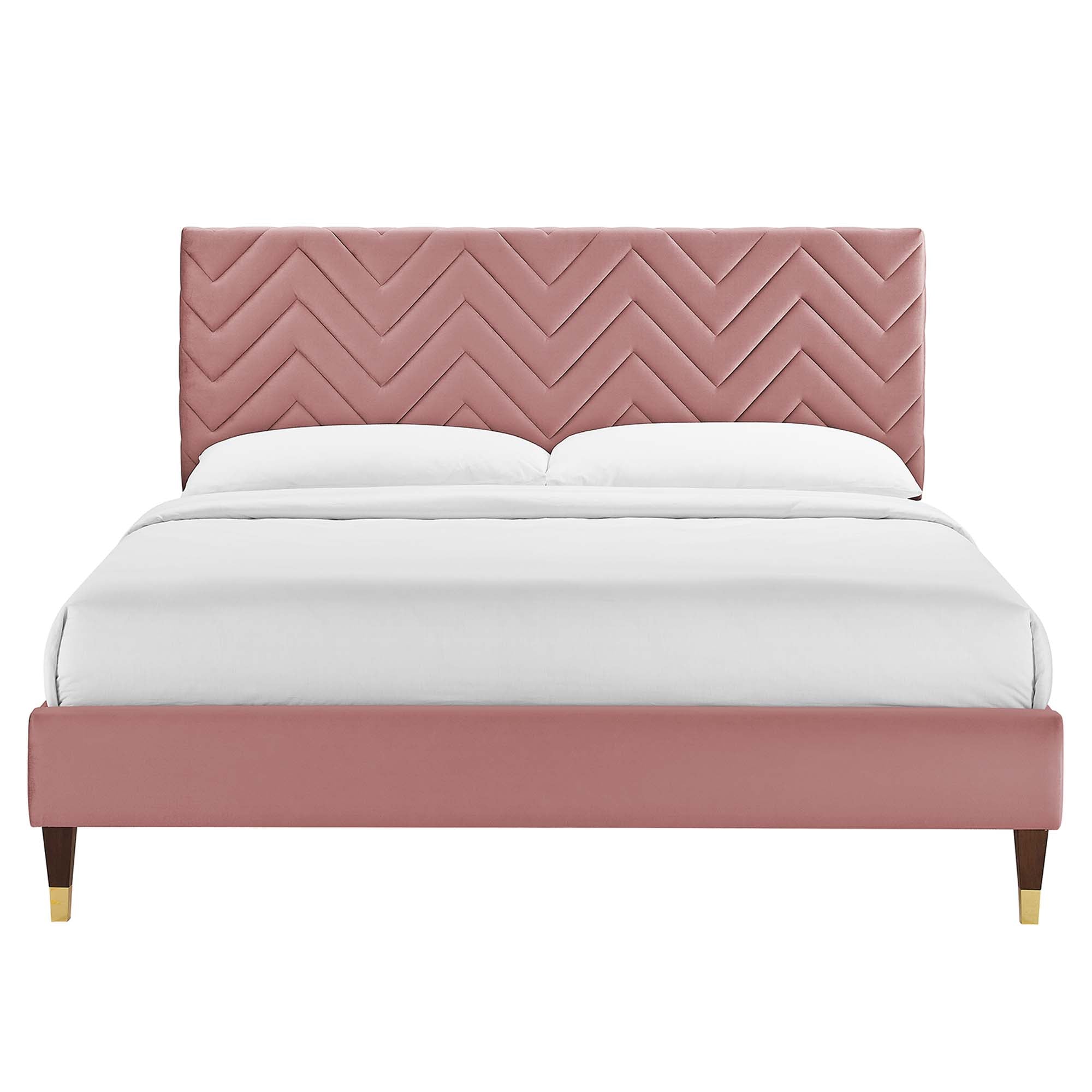 Leah Dusty Rose Chevron Tufted Performance Velvet Queen Platform Bed