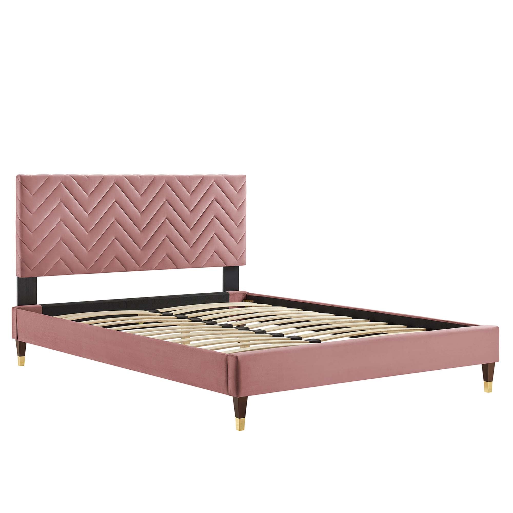 Leah Dusty Rose Chevron Tufted Performance Velvet Queen Platform Bed