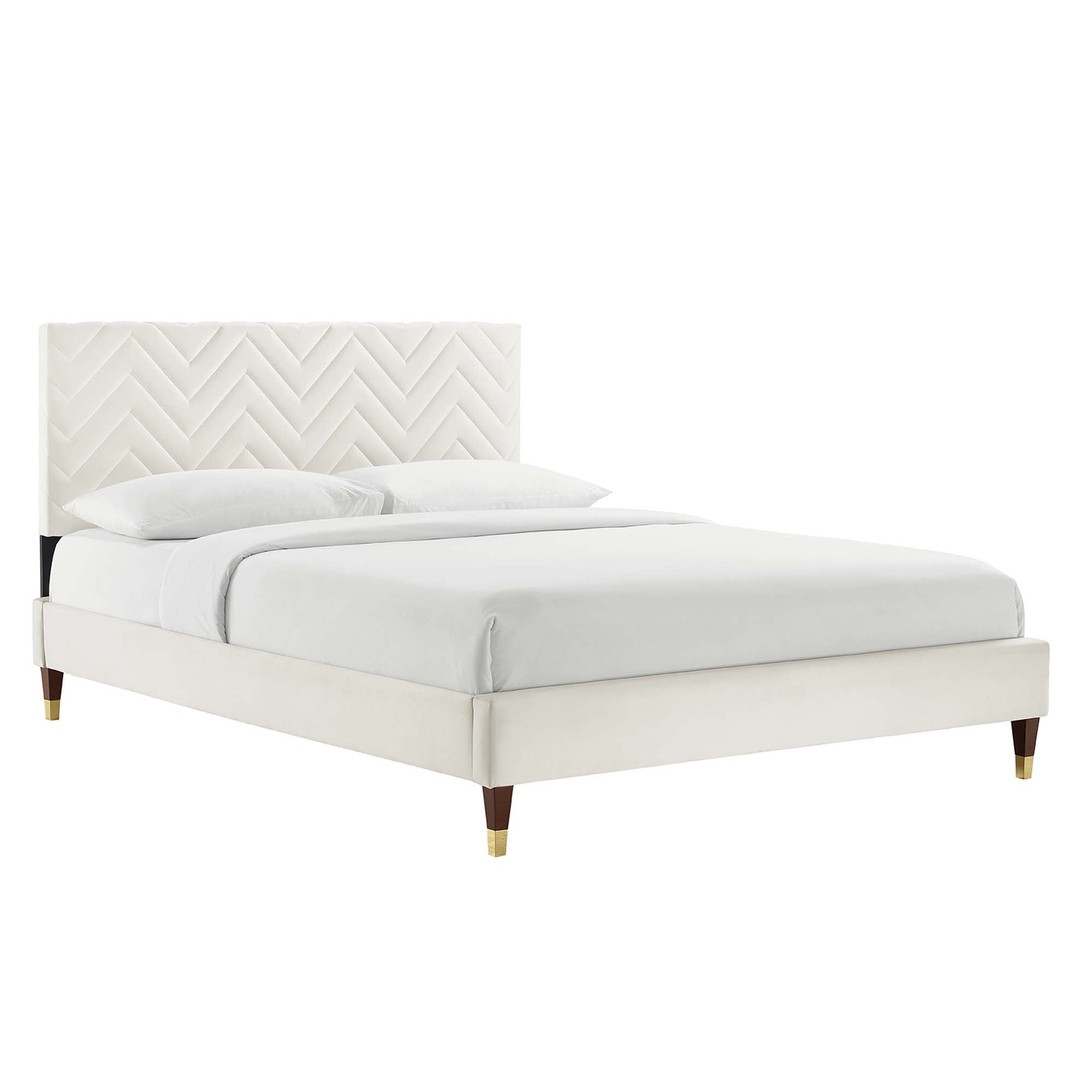 Leah Dusty Rose Chevron Tufted Performance Velvet Queen Platform Bed