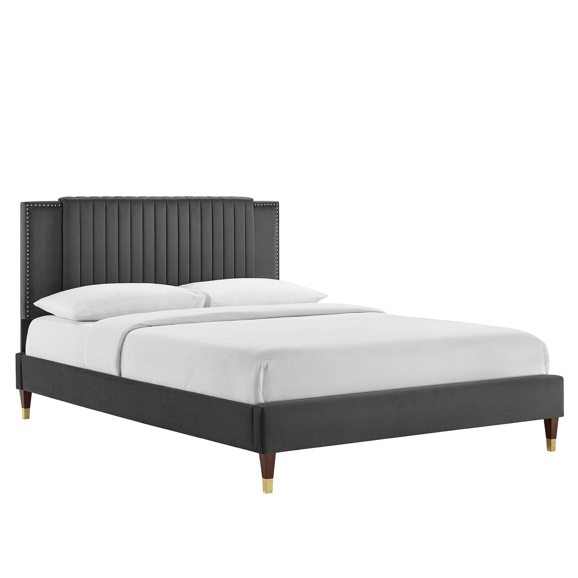 Zahra Charcoal Channel Tufted Performance Velvet Queen Platform Bed