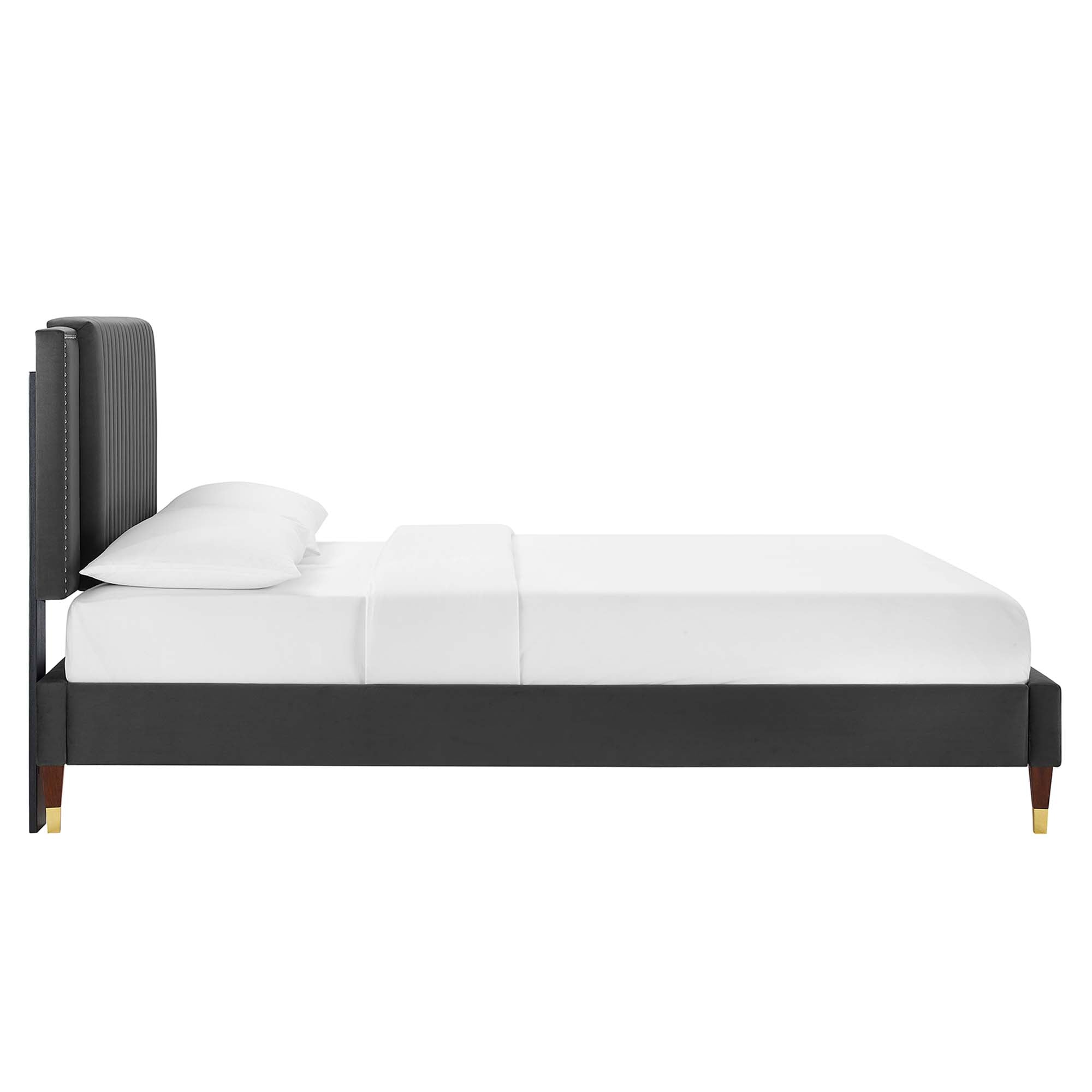 Zahra Charcoal Channel Tufted Performance Velvet Queen Platform Bed