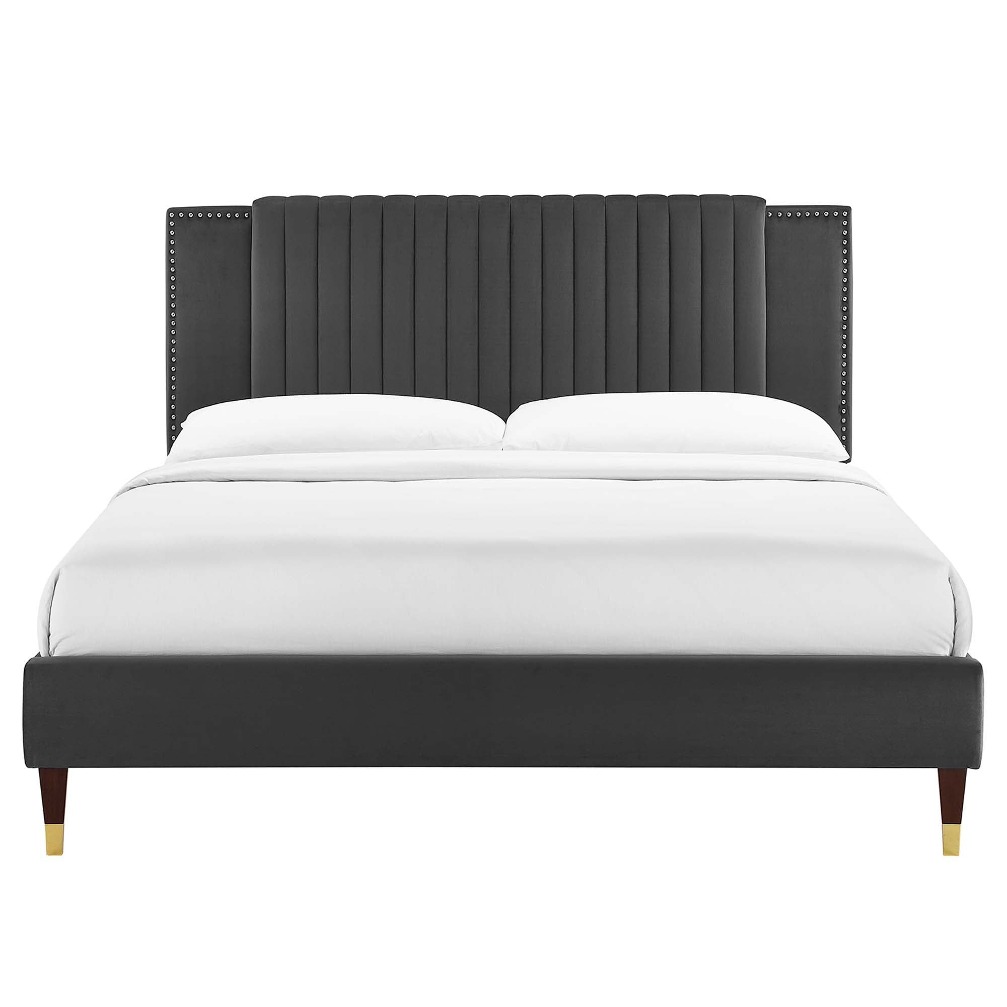 Zahra Charcoal Channel Tufted Performance Velvet Queen Platform Bed